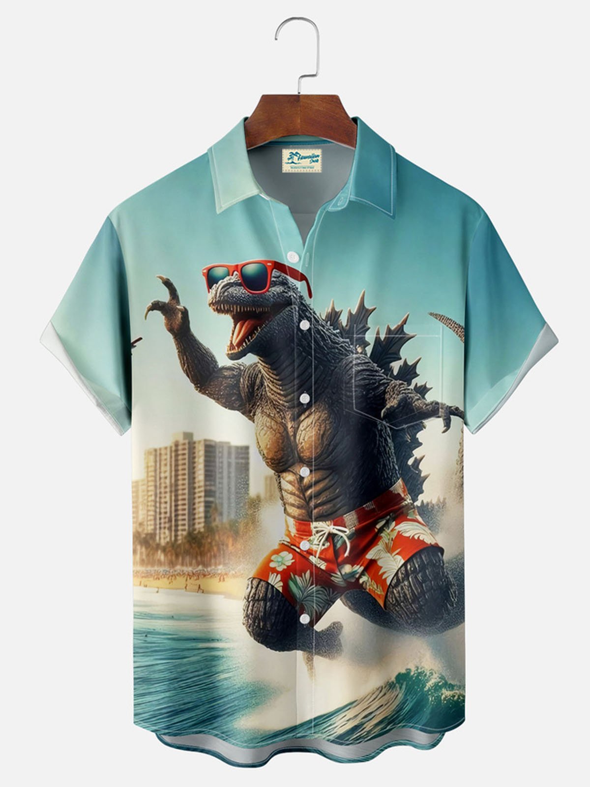 Royaura® Shark Beach Play Button Pocket Short Sleeve Shirt  Big & Tall