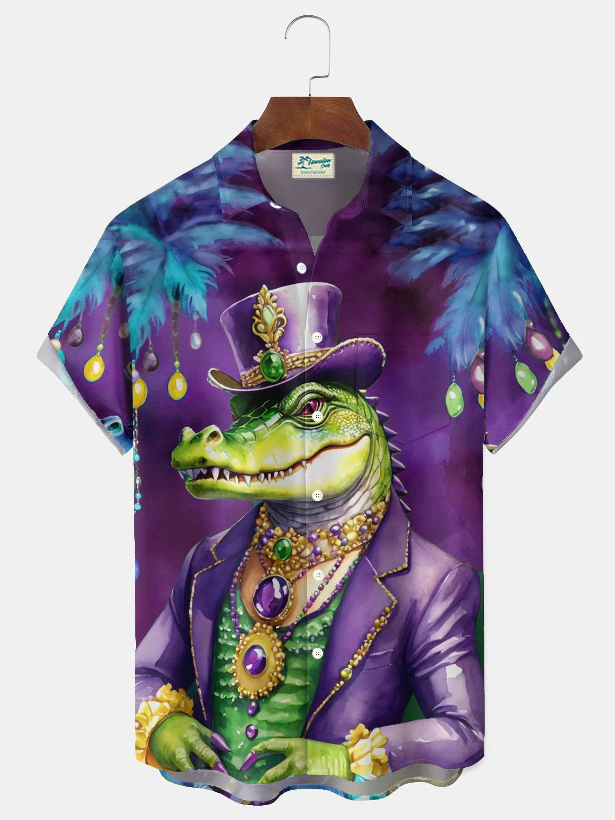 Royaura® Mardi Gras Crocodile Print Men's Button Pocket Short Sleeve Shirt Big & Tall