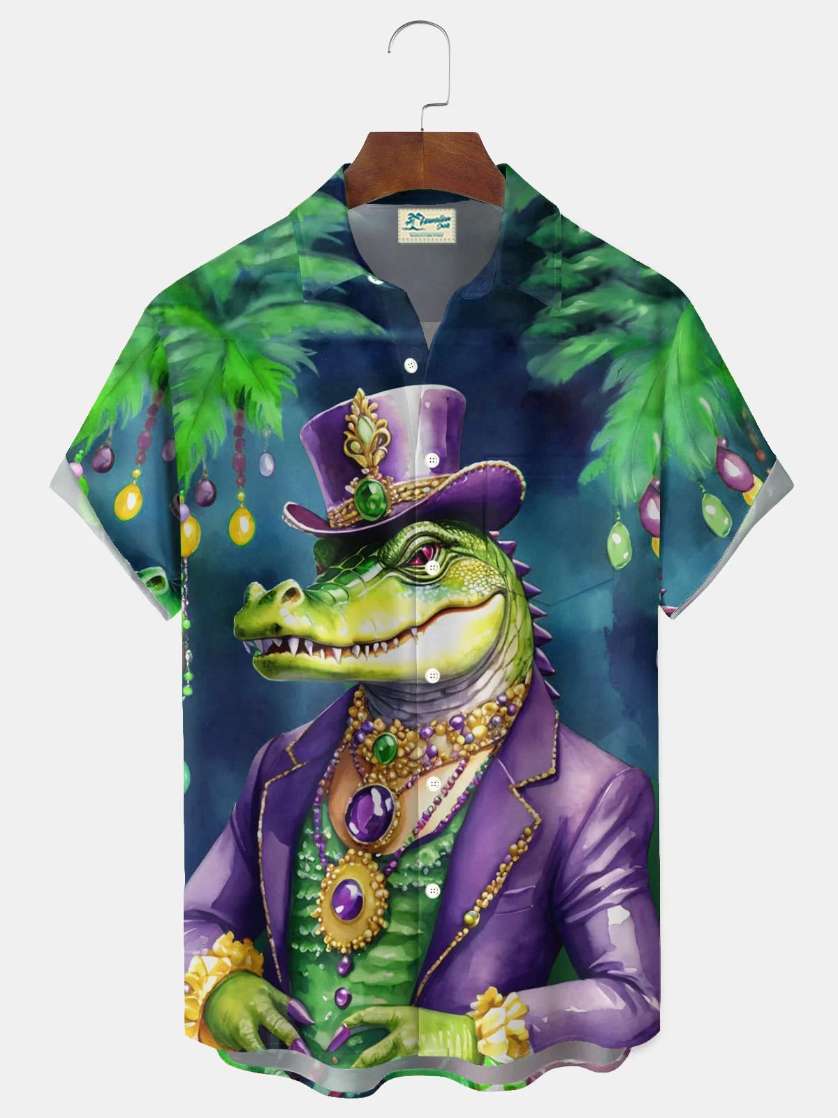 Royaura® Mardi Gras Crocodile Print Men's Button Pocket Short Sleeve Shirt Big & Tall