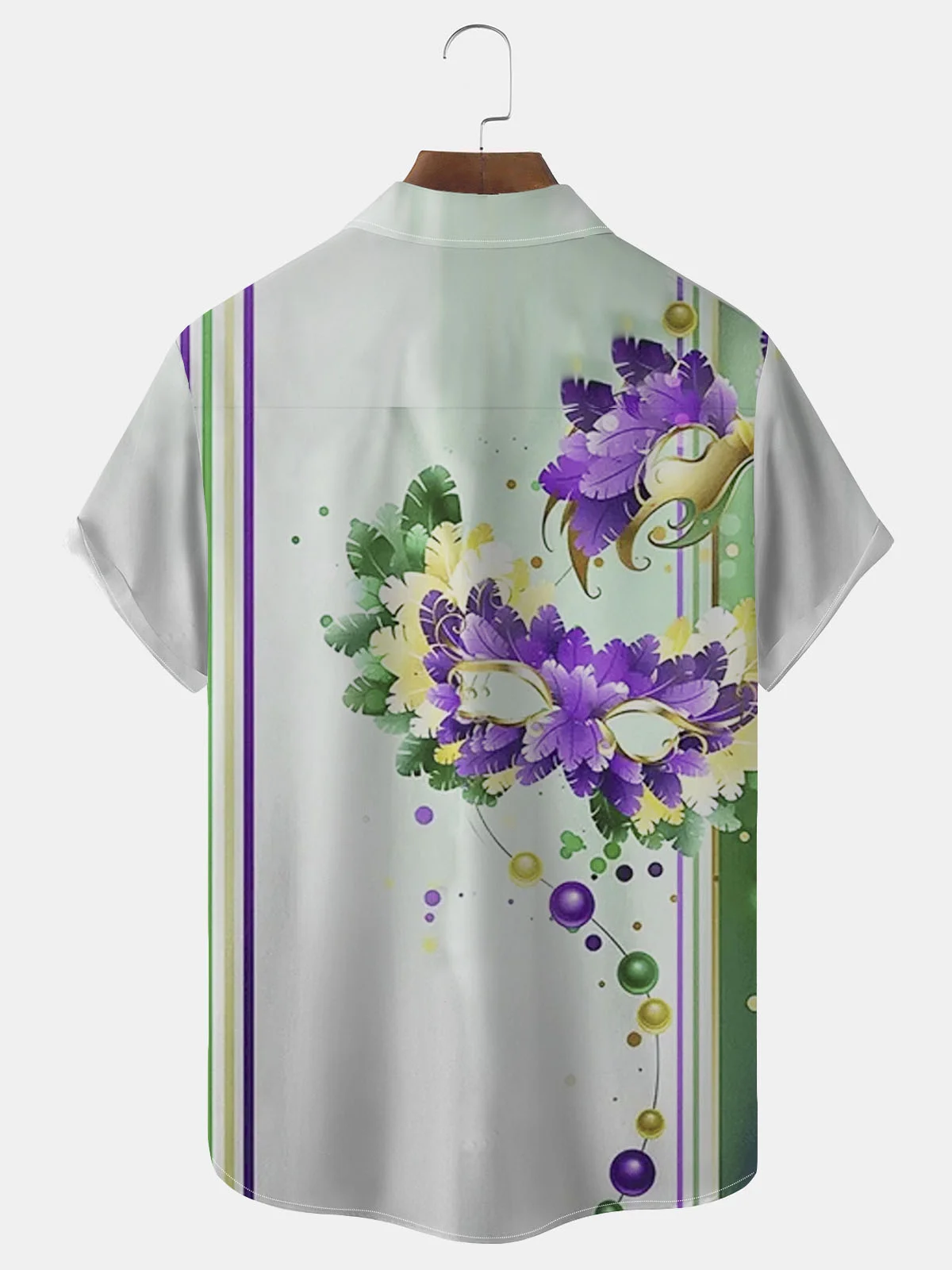 Royaura® Mardi Gras Patchwork Bowling Mask Button Pocket Short Sleeve Shirt Big & Tall