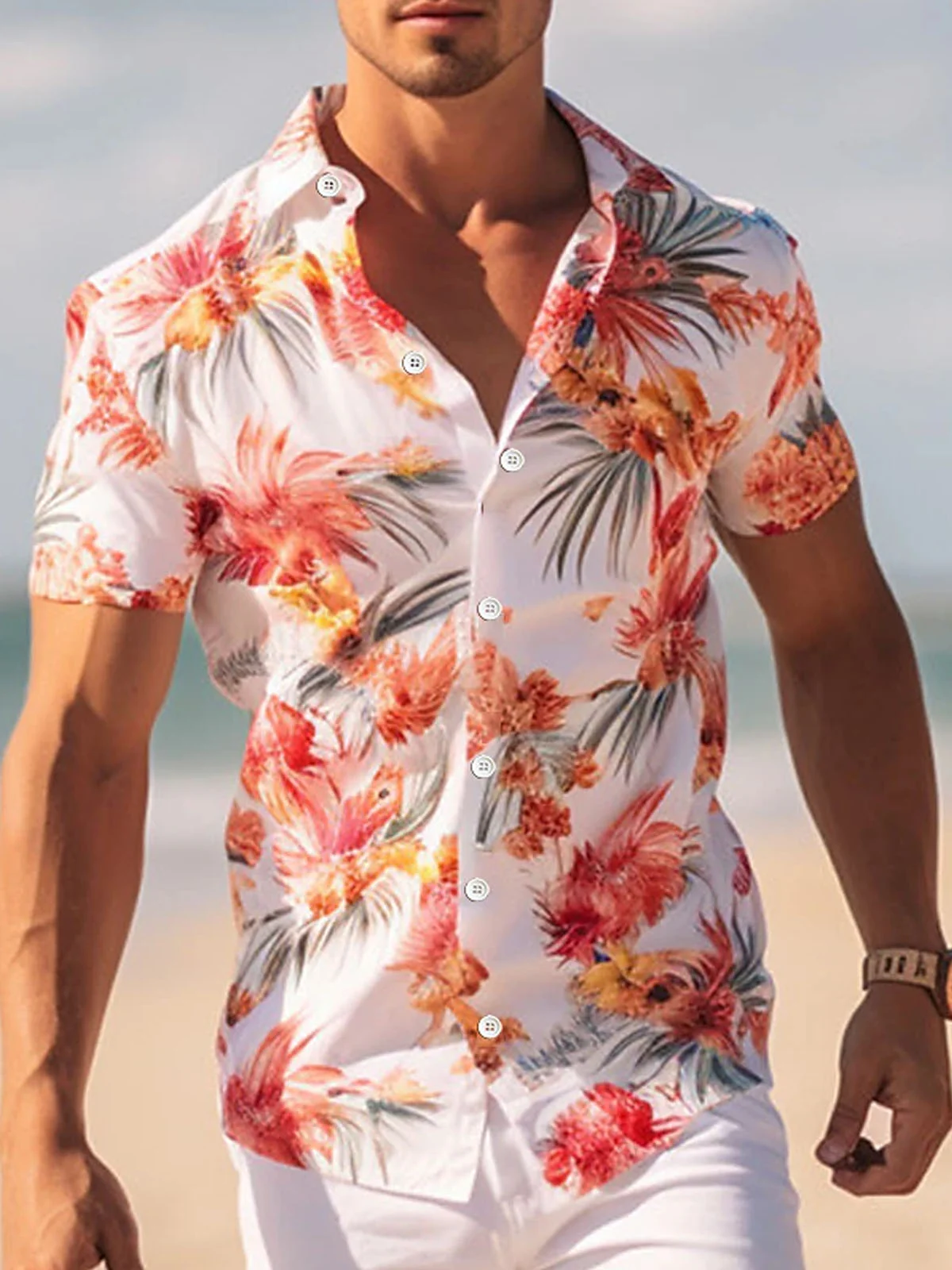 Royaura® Hawaiian Floral 3D Print Men's Button Pocket Short Sleeve Shirt Big & Tall