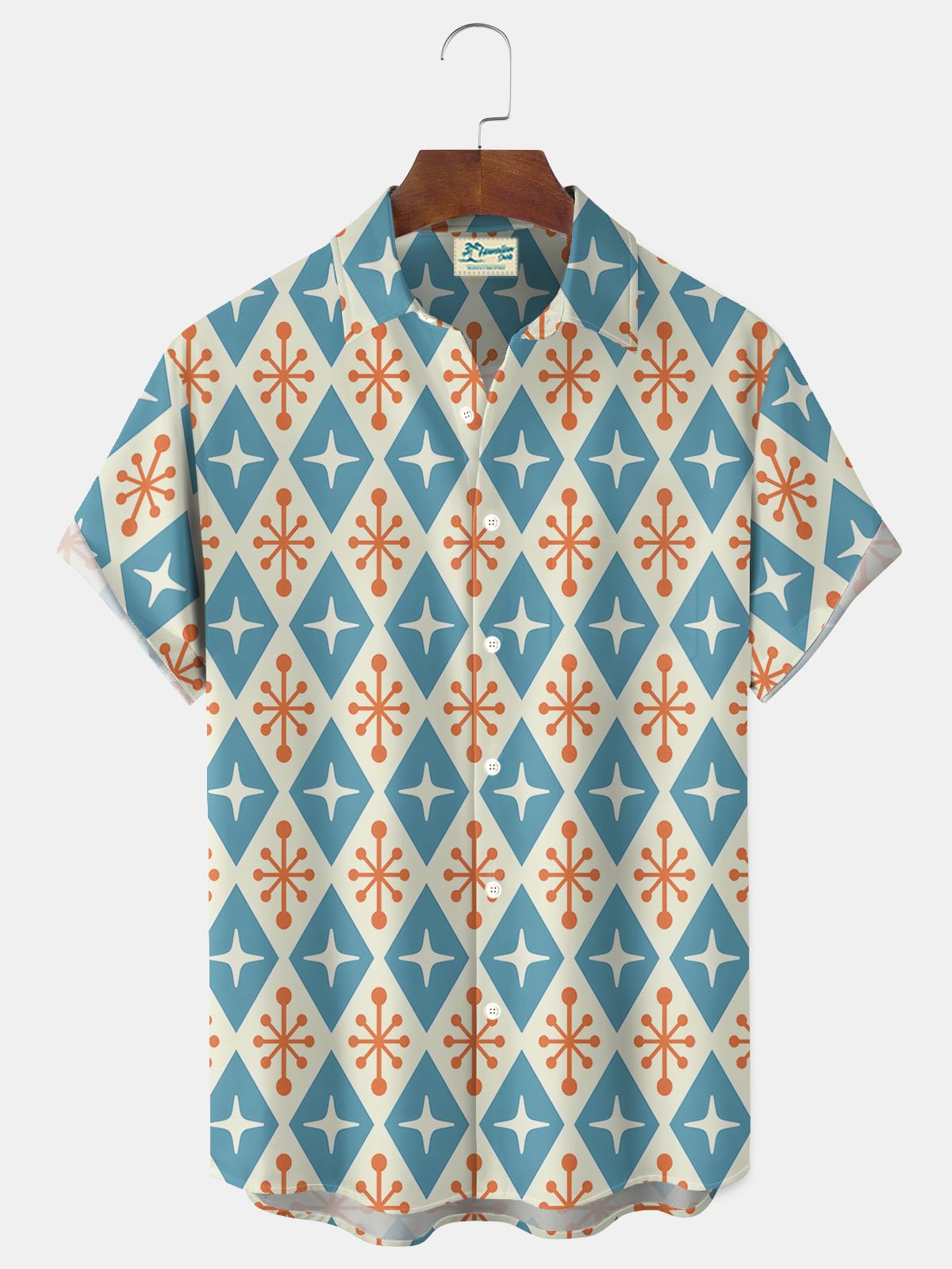 Royaura® Retro Geometric Atom Graphic Print Men's Button Pocket Short Sleeve Shirt Big & Tall