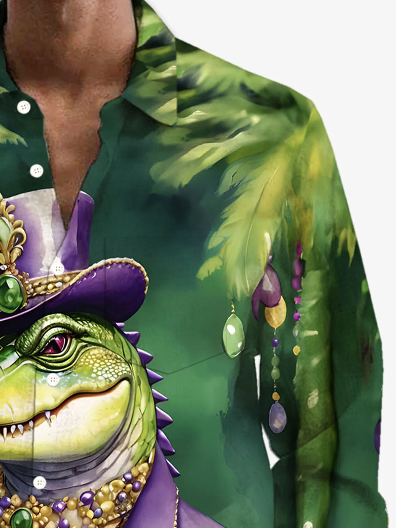 Royaura® Mardi Gras Crocodile Print Men's Button Pocket Long Sleeve Shirt Big & Tall