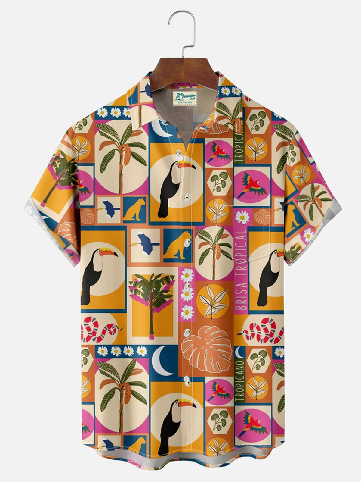 Royaura® Hawaiian Geometric Coconut Tree Button Pocket Short Sleeve Shirt Big & Tall