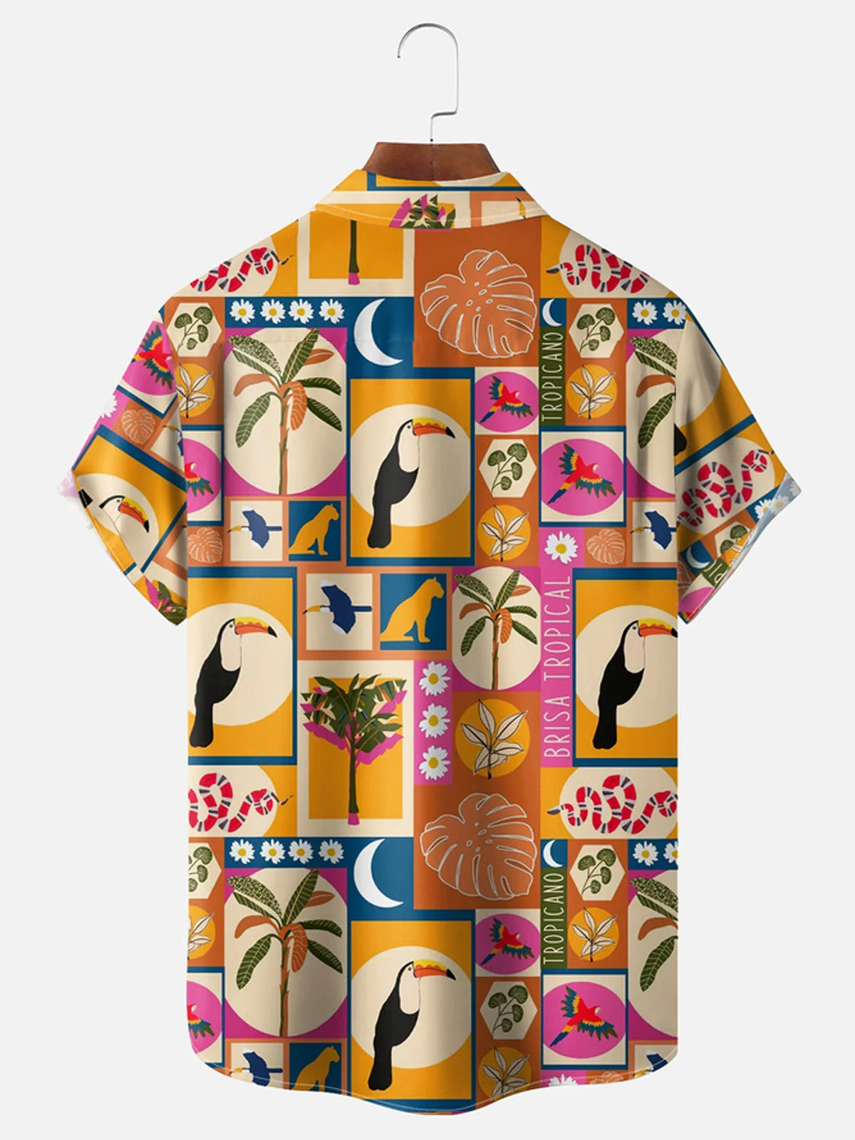 Royaura® Hawaiian Geometric Coconut Tree Button Pocket Short Sleeve Shirt Big & Tall