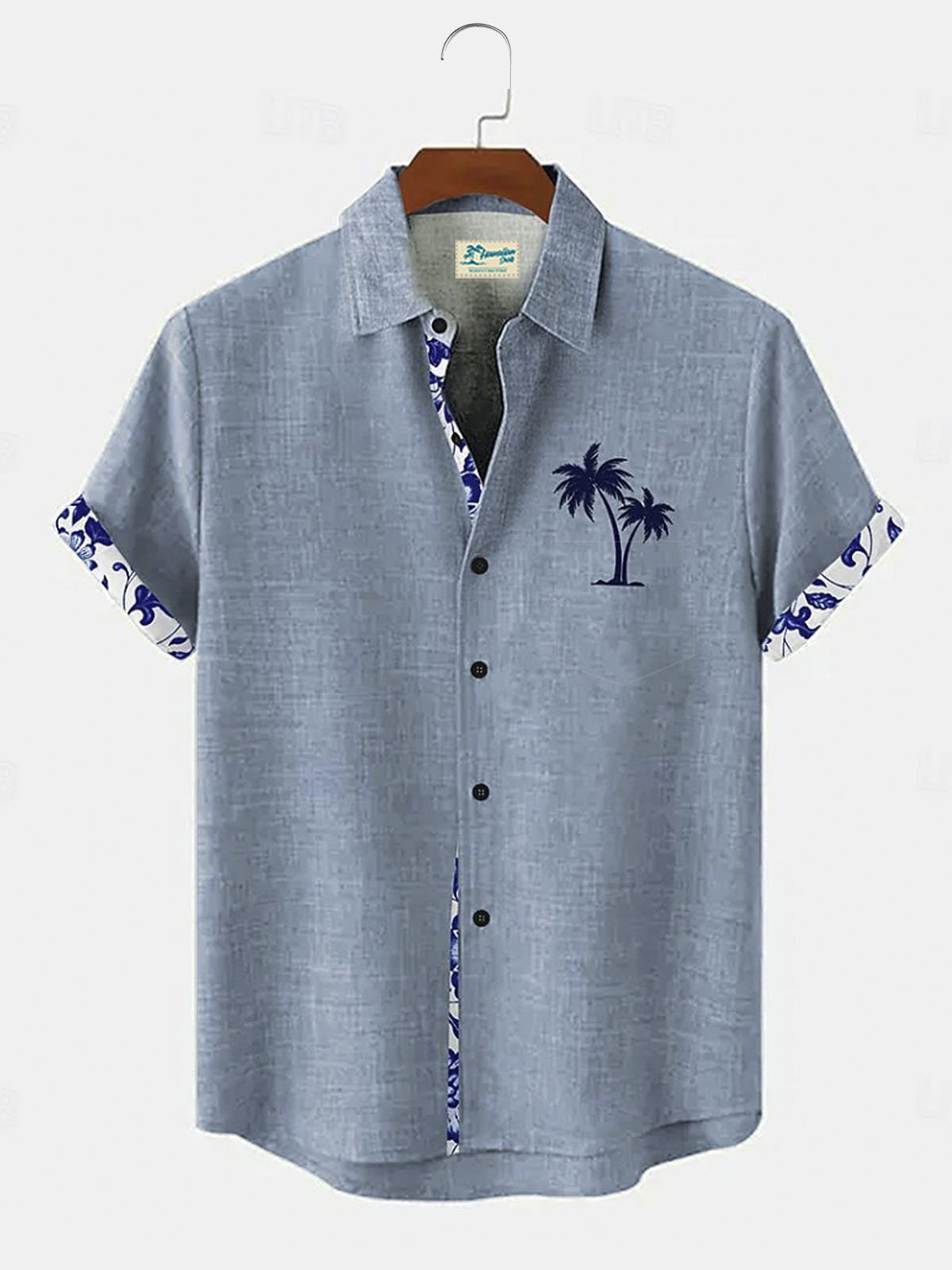 Royaura® Hawaiian Coconut Tree Button Pocket Short Sleeve Shirt Big & Tall