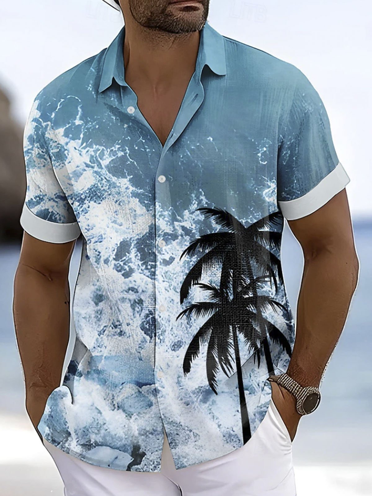 Royaura®Hawaiian Coconut Ocean Button Pocket Short Sleeve Shirt Big & Tall