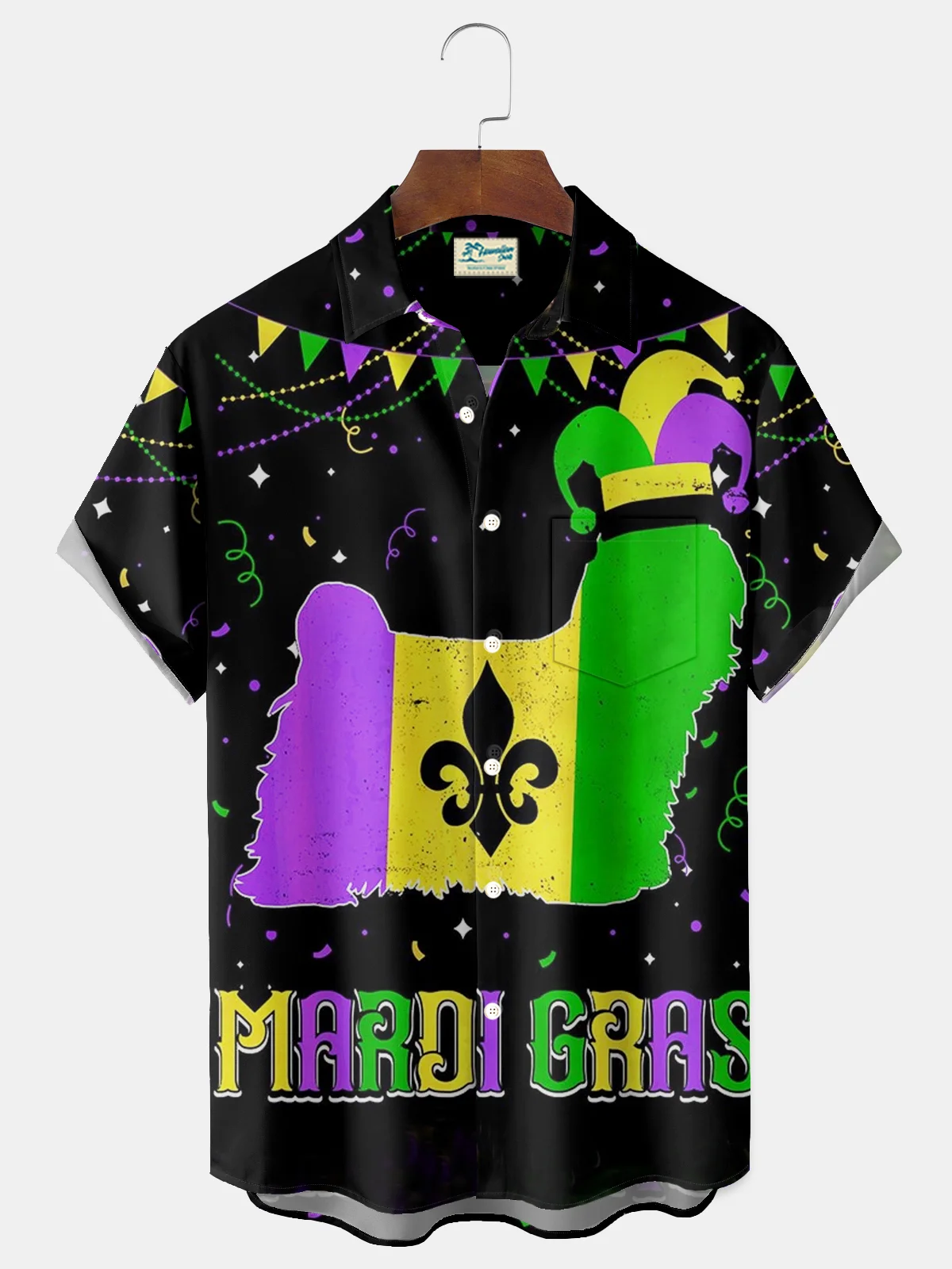 Royaura® Mardi Gras Flag Print Men's Button Pocket Short Sleeve Shirt Big & Tall