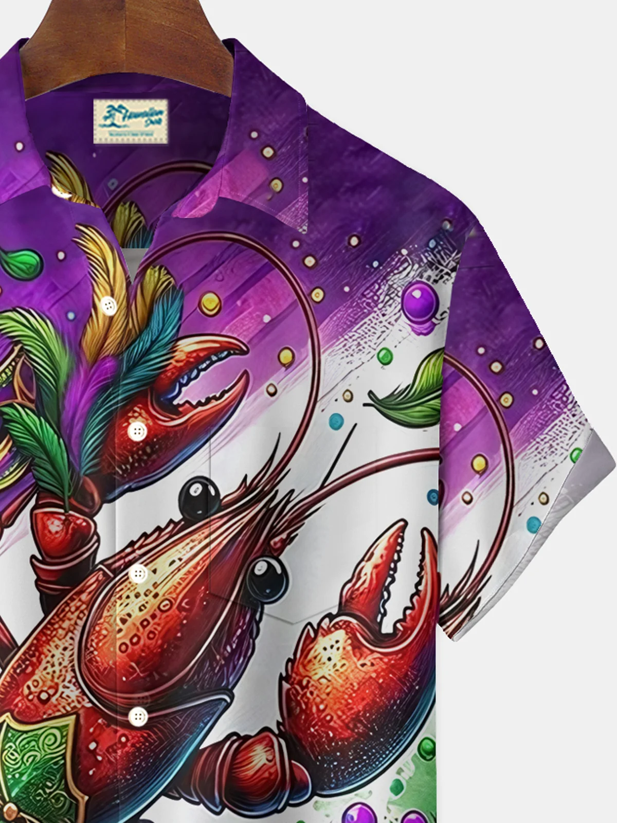 Royaura® Mardi Gras Lobster Gradient Print Men's Button Pocket Short Sleeve Shirt Big & Tall