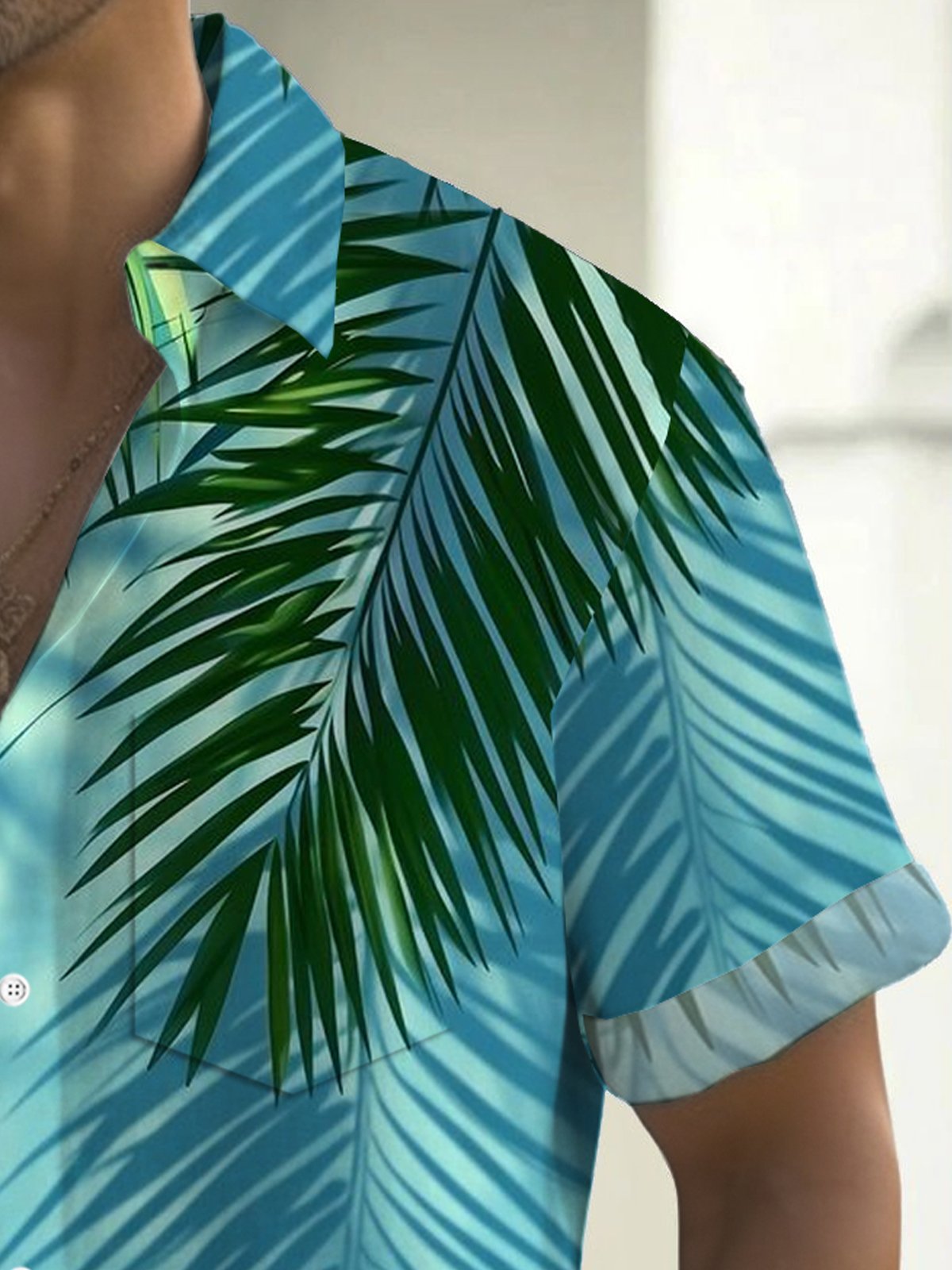 Royaura® Hawaiian Gradient Plant Leaf Print Men's Button Pocket Short Sleeve Shirt Big & Tall