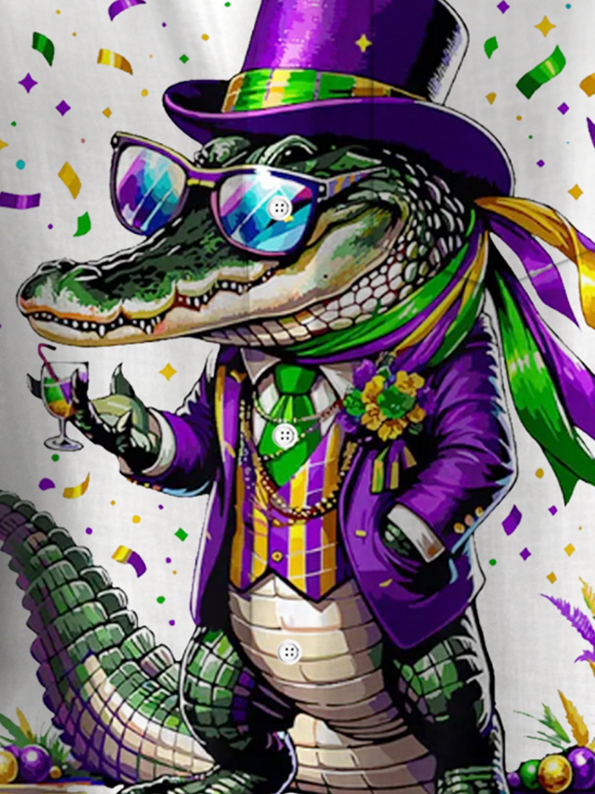 Royaura® Mardi Gras Alligator Jazz Print Men's Button Pocket Short Sleeve Shirt Big & Tall