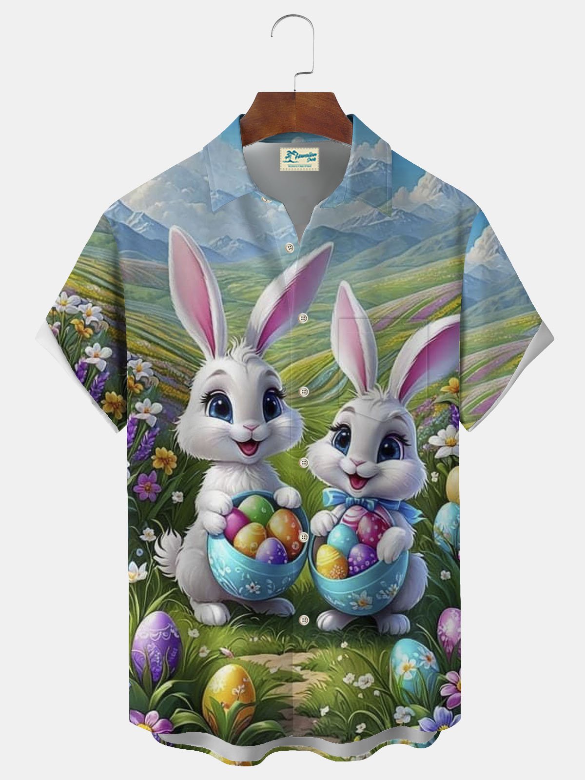 Royaura® Easter Bunny Button Pocket Short Sleeve Shirt Big & Tall