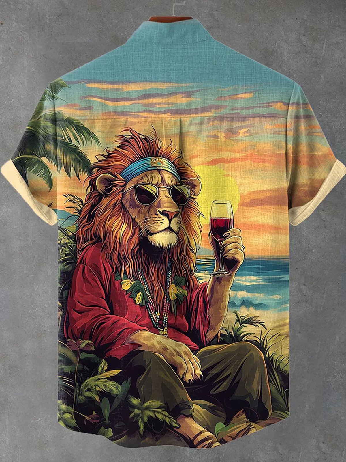 Royaura® Beach Vacation Men's Hawaiian Shirt Lion Print Pocket Camping Shirt Big Tall