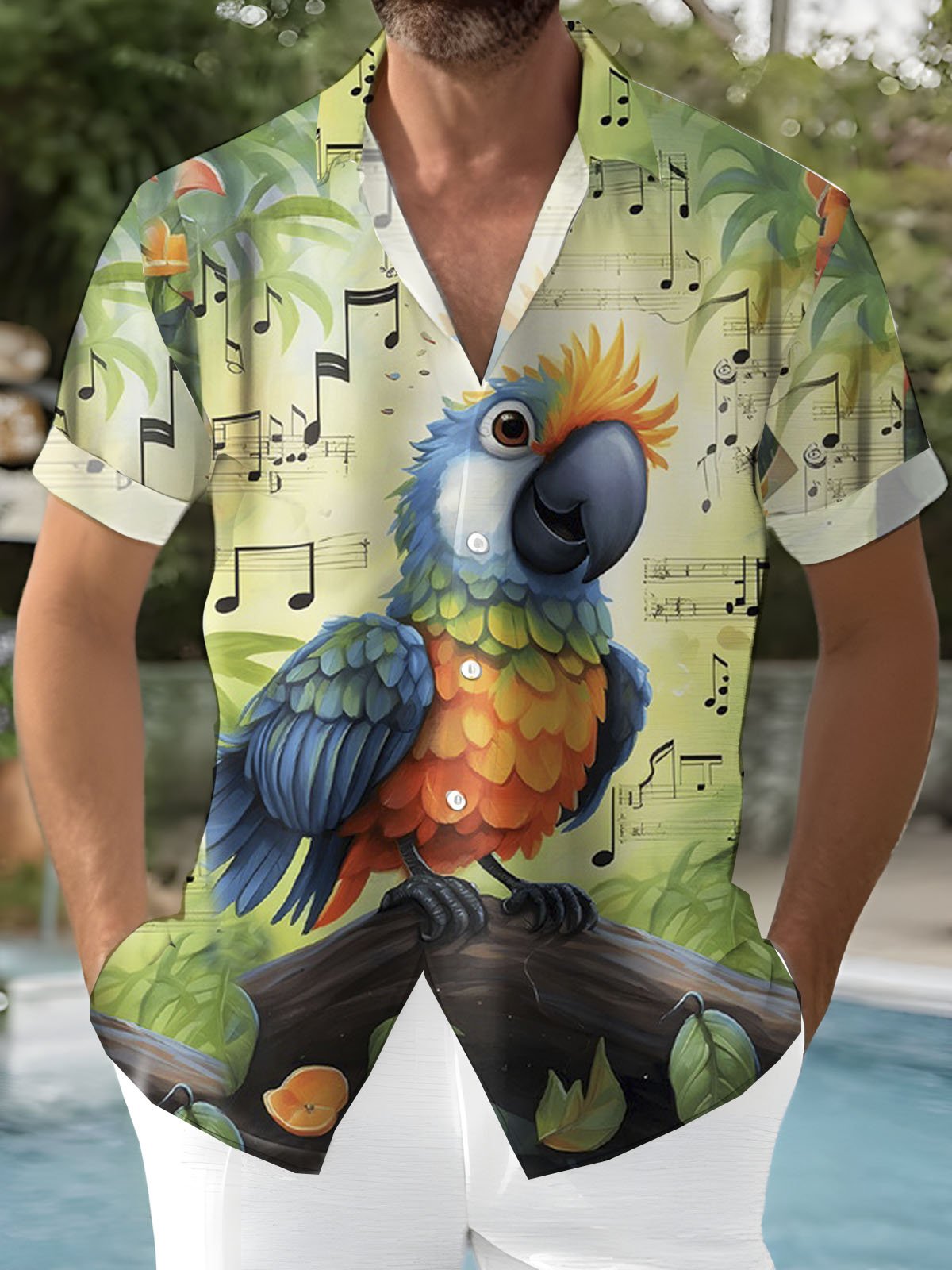 Royaura® Hawaiian Toucan Music Button Pocket Short Sleeve Shirt Big & Tall