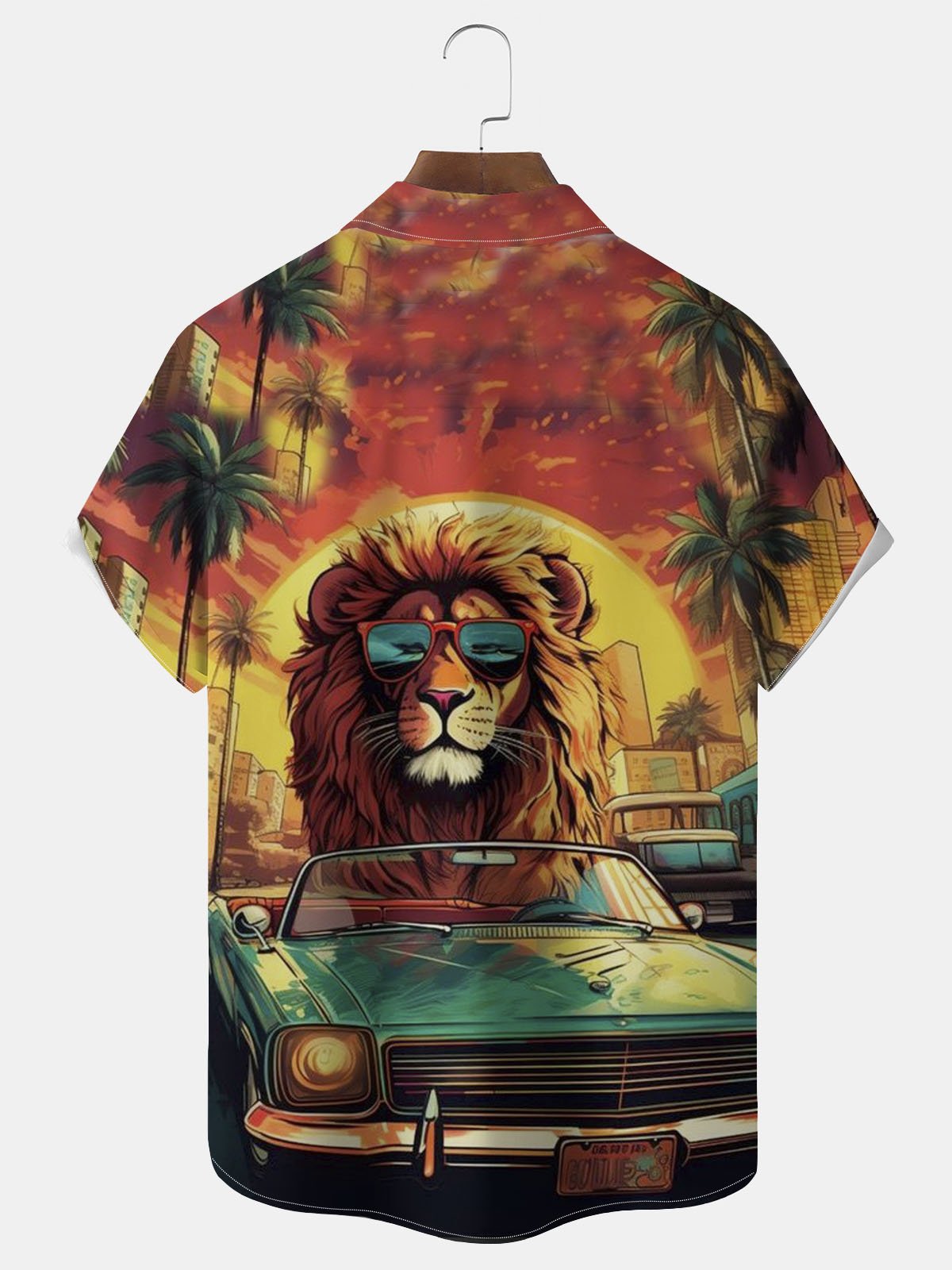 Royaura® Hawaiian Coconut Tree Lion Button Pocket Short Sleeve Shirt  Big & Tall