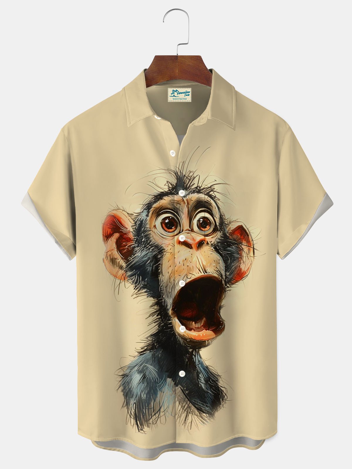 Royaura® Retro Orangutan Cartoon Fun 3D Digital Printing Men's Button Pocket Short Sleeve Shirt Big & Tall