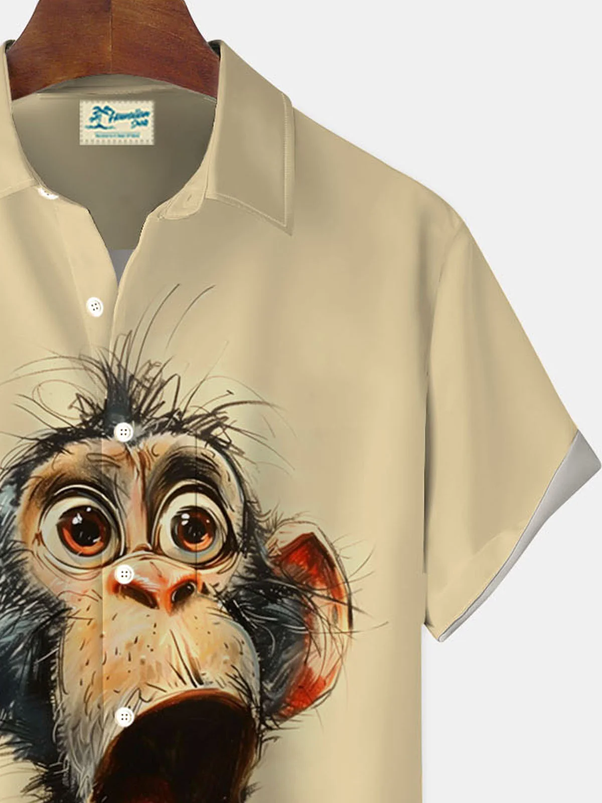 Royaura® Retro Orangutan Cartoon Fun 3D Digital Printing Men's Button Pocket Short Sleeve Shirt Big & Tall