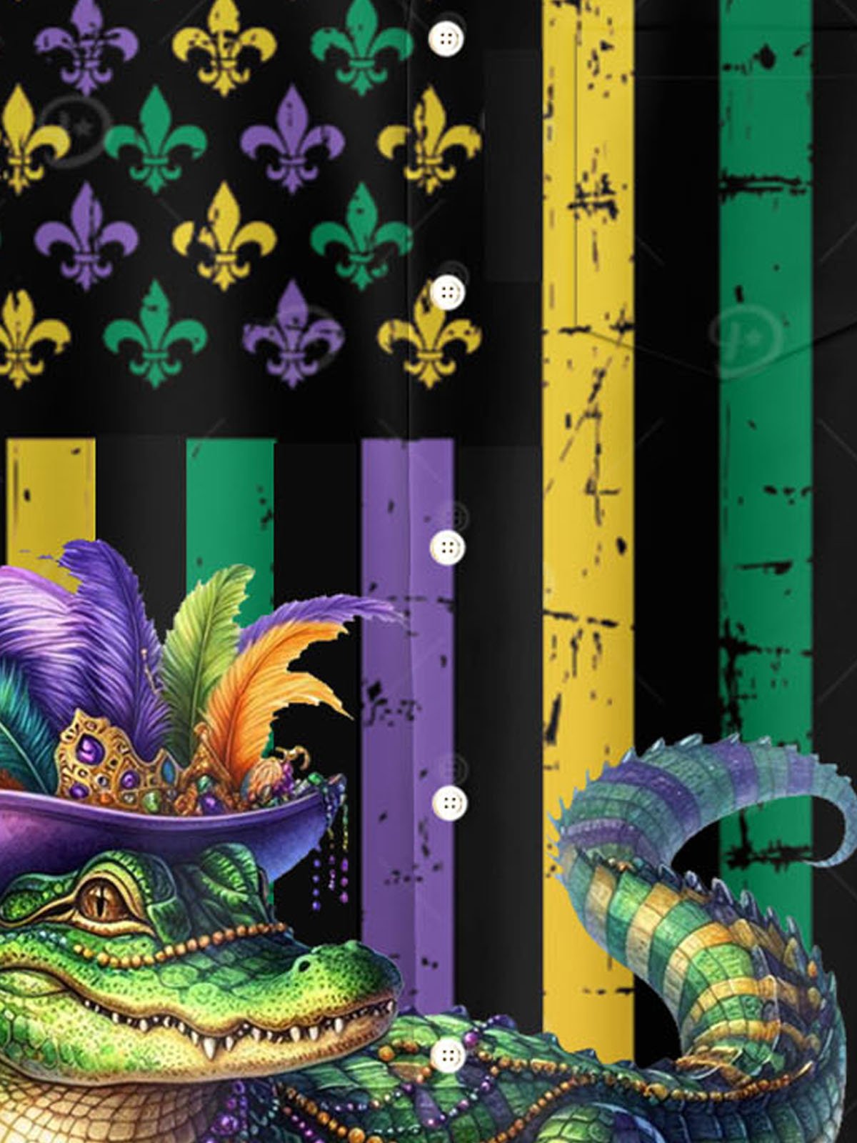 Royaura® Mardi Gras Flag Crocodile 3D Digital Print Men's Button Pocket Short Sleeve Shirt Big & Tall