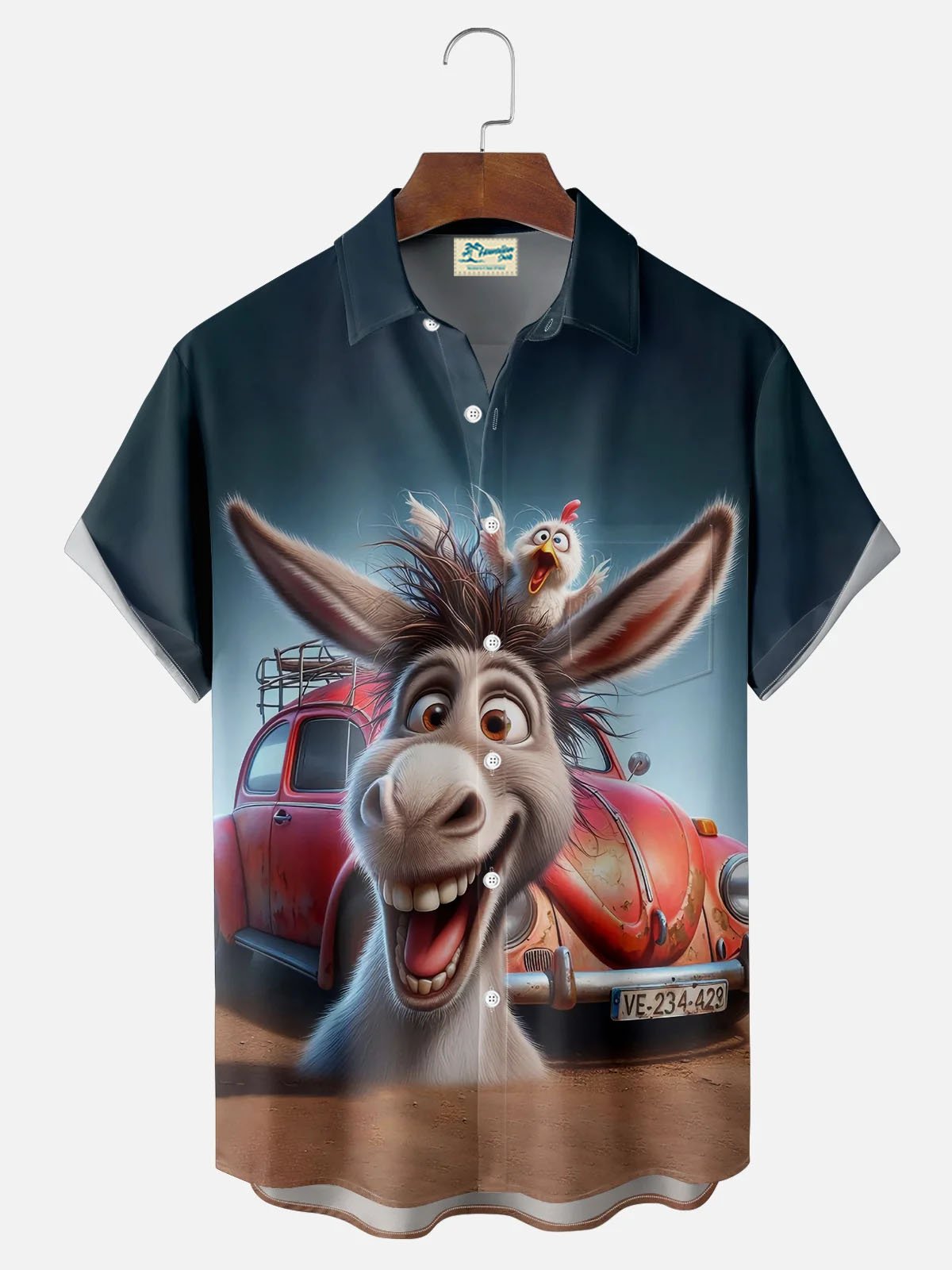 Royaura® Retro Funny Cartoon Car Print Men's Button Pocket Short Sleeve Shirt Big & Tall