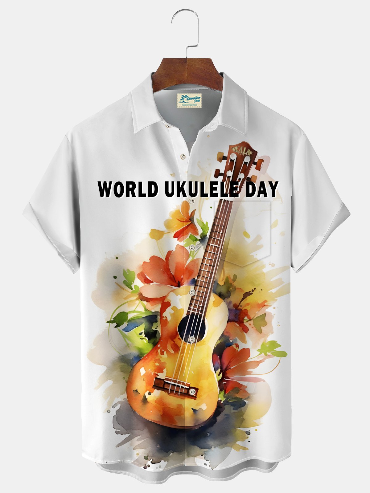 Royaura® Custom Holiday World  Ukulele Day Music Print Men's Hawaiian Shirt Big Tall