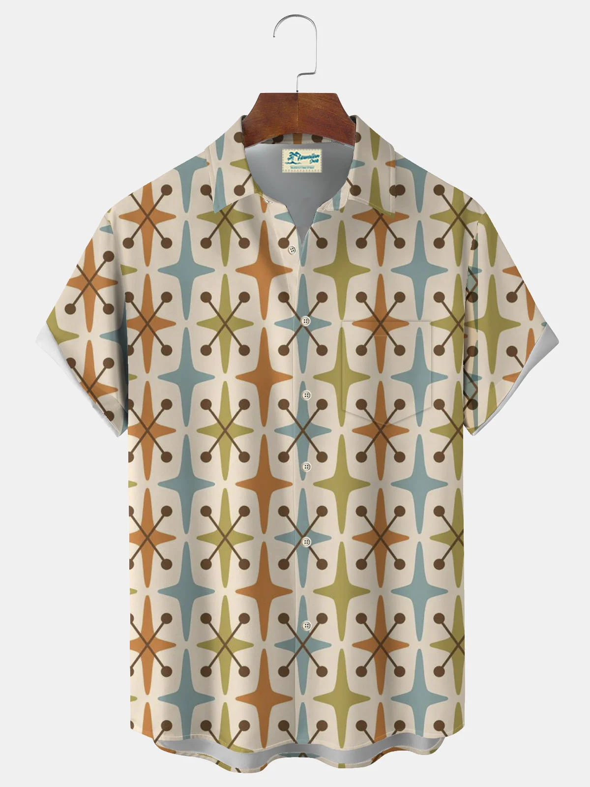 Royaura®Geometric print button pocket short sleeve shirt Big & Tall