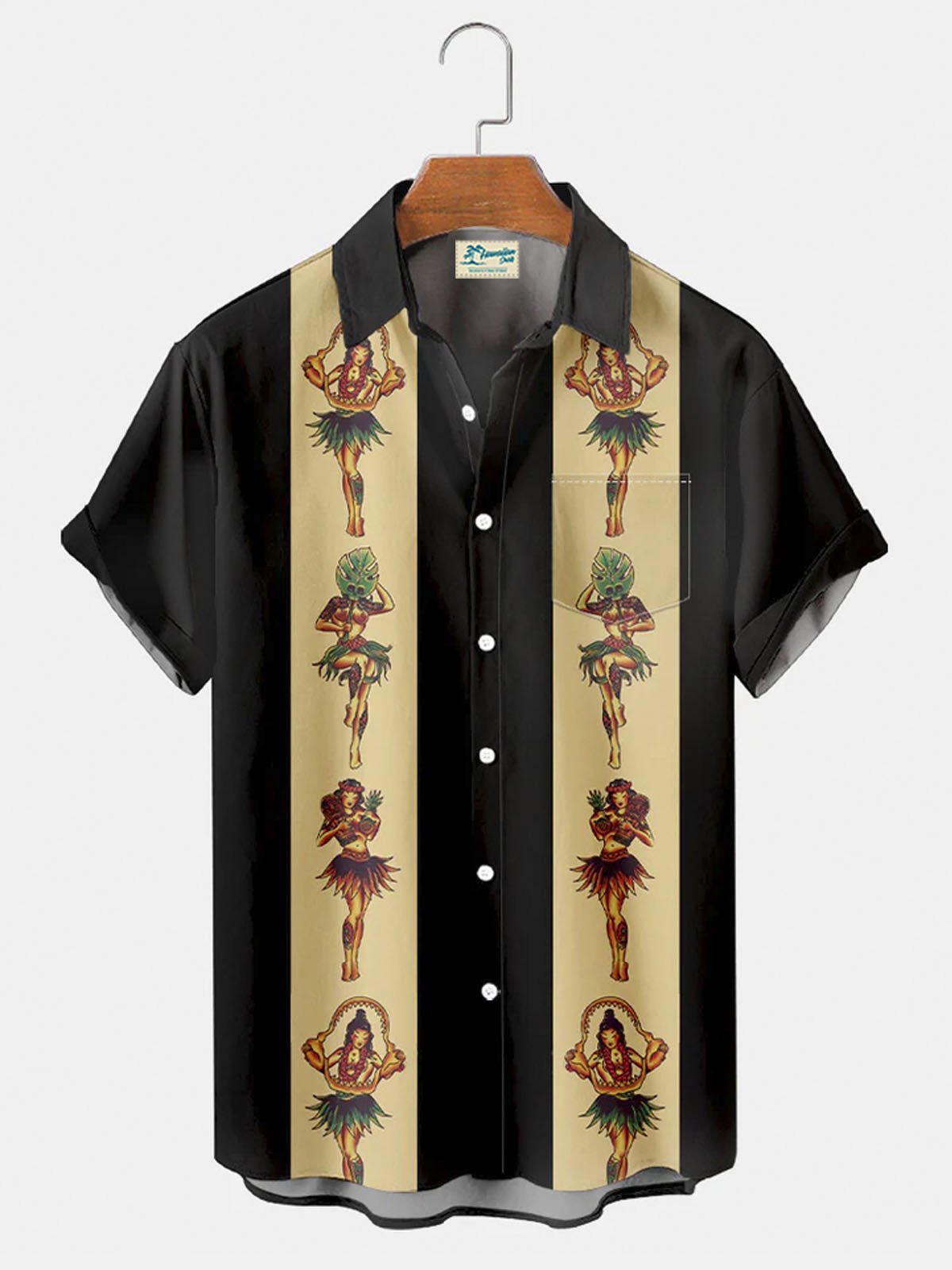 Royaura® Bowling Hawaiian Dance Button Pocket Short Sleeve Shirt Big & Tall