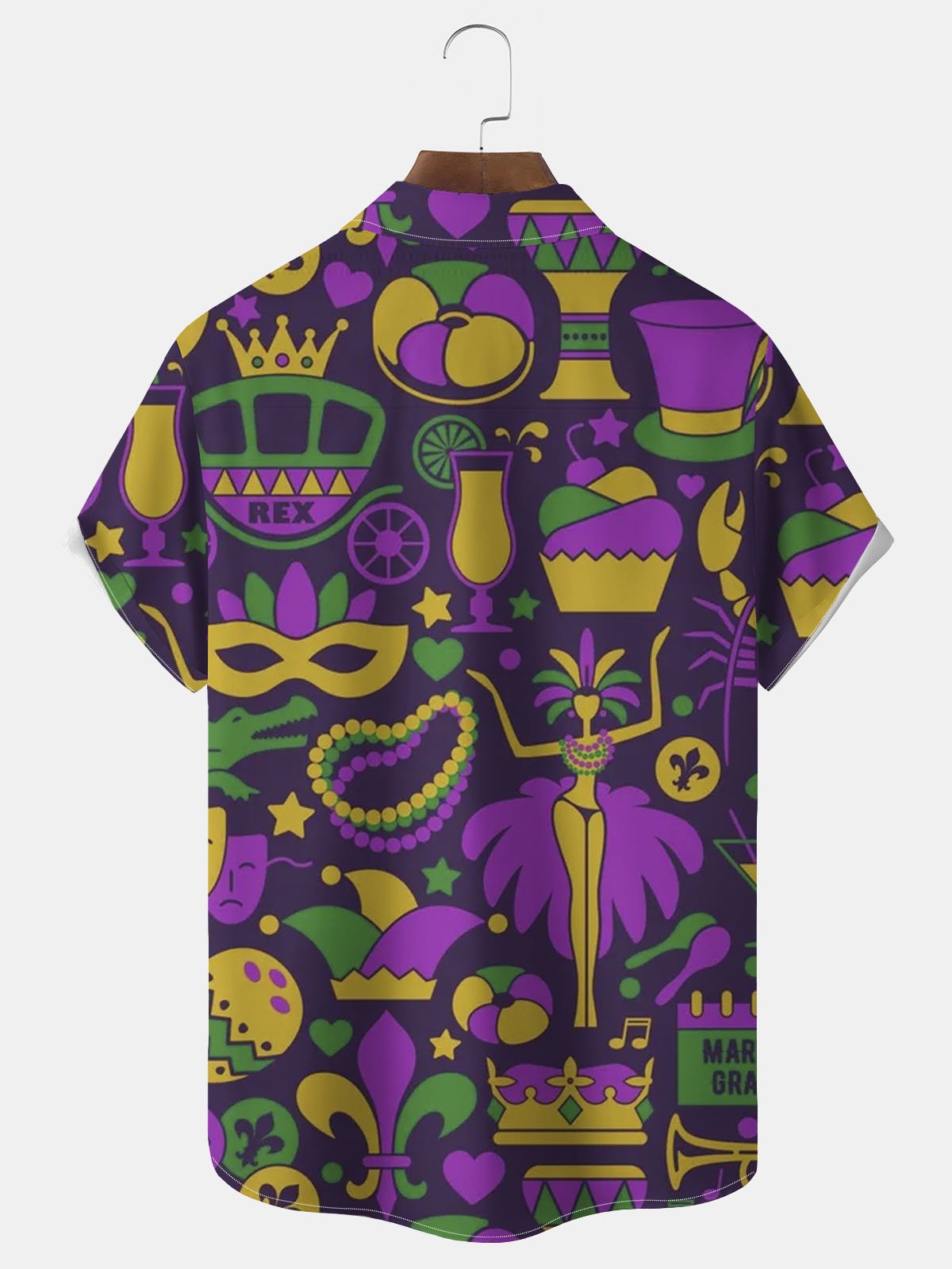 Royaura® Mardi Gras Geometric Lobster Fleur-de-lis Button Pocket Short Sleeve Shirt Big & Tall