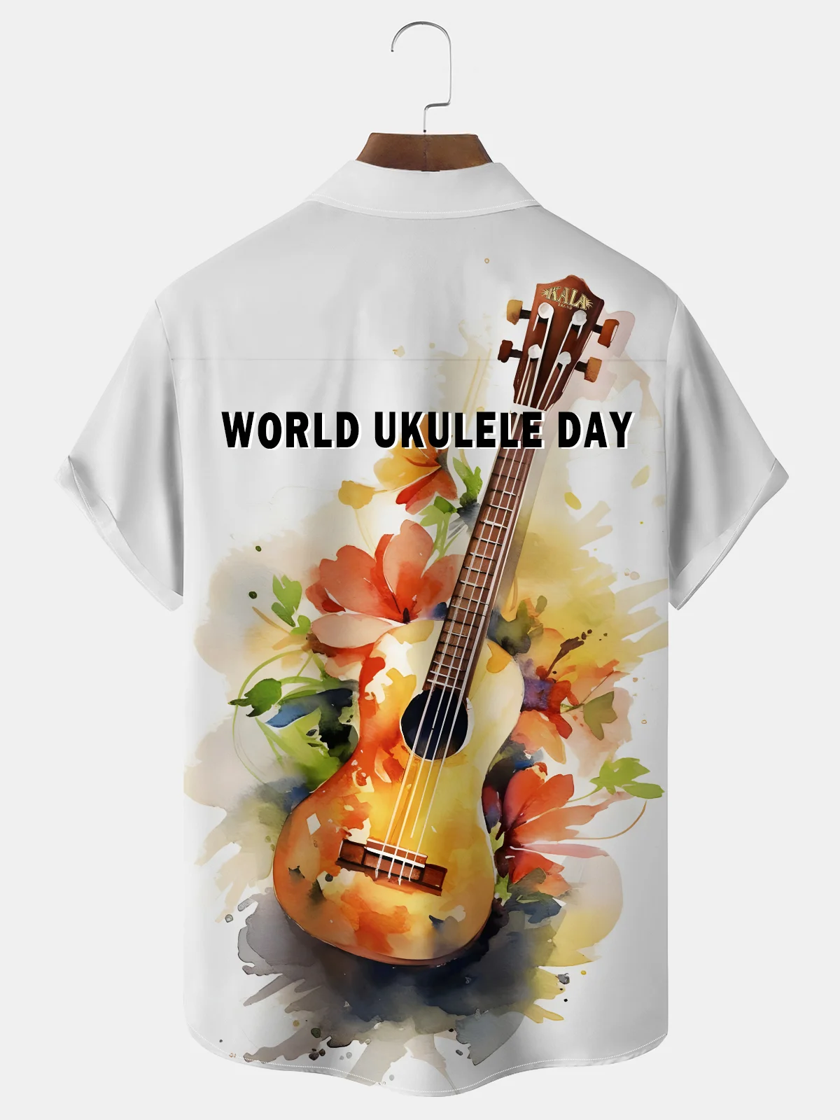 Royaura® Custom Holiday World  Ukulele Day Music Print Men's Hawaiian Shirt Big Tall