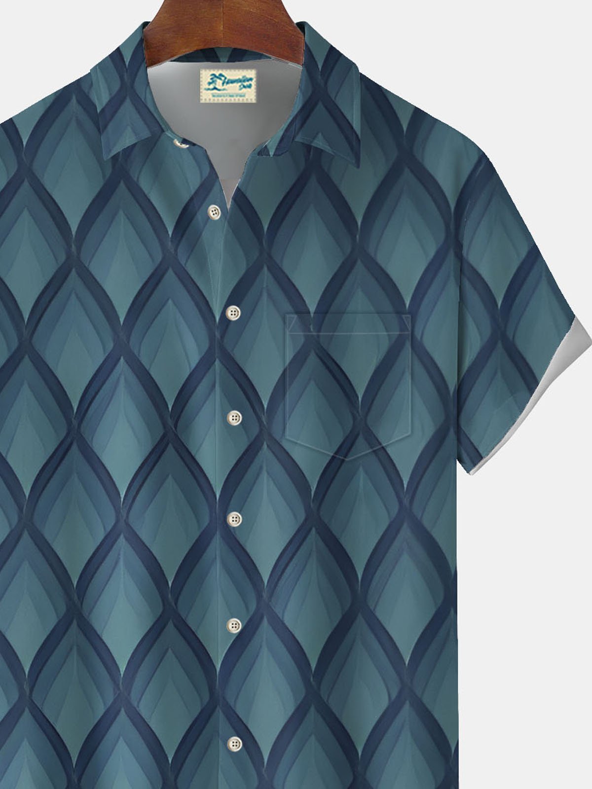 Royaura® Geometric Pattern Button Pocket Short Sleeve Shirt Big & Tall