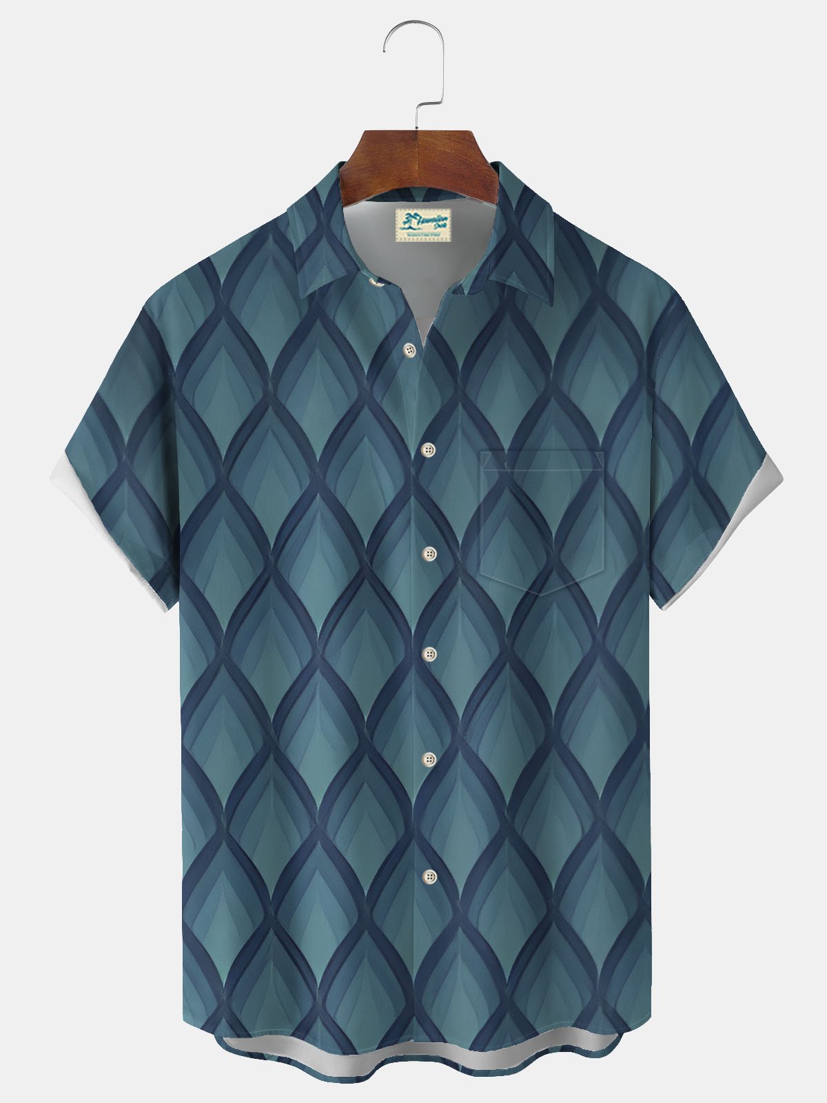 Royaura® Geometric Pattern Button Pocket Short Sleeve Shirt Big & Tall