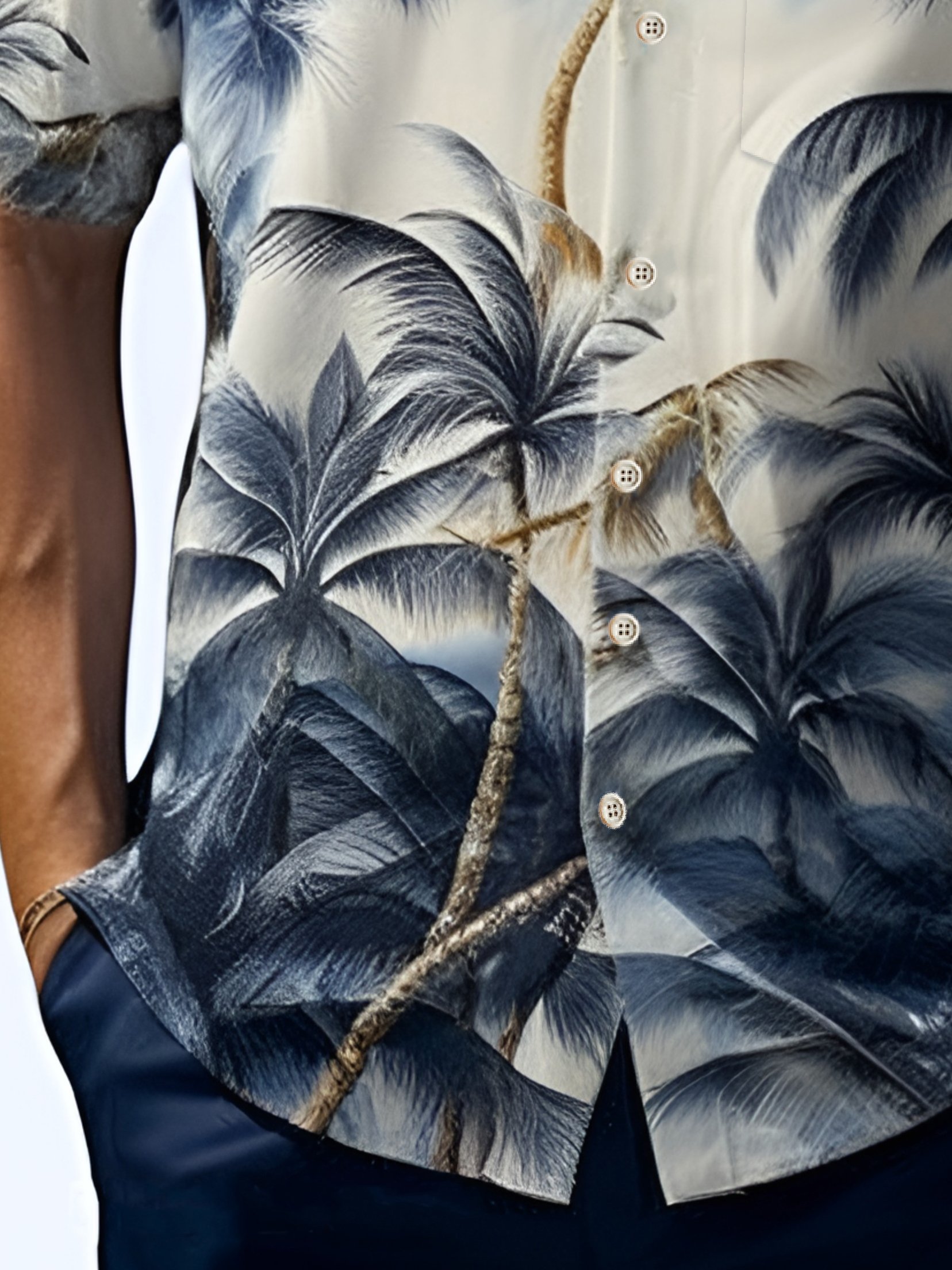 Royaura® Beach Vacation Men's Hawaiian Shirt Coconut Tree Print Pocket Camping Shirt Big Tall