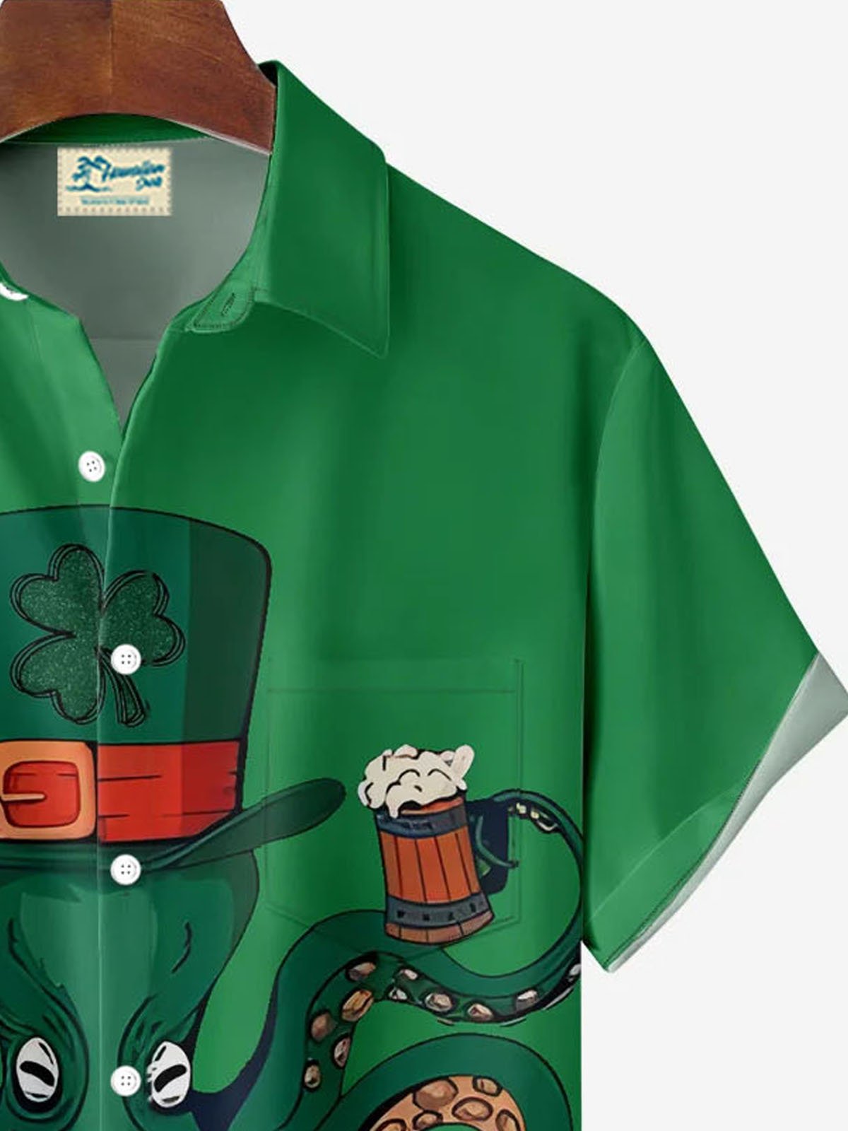 Royaura® St. Patrick's Day Octopus Beer Print Men's Button Pocket Short Sleeve Shirt Big & Tall