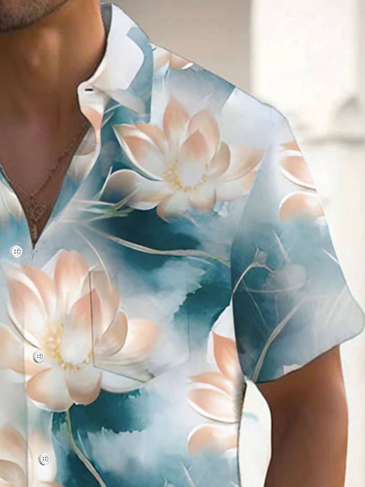 Royaura® Hawaiian Gradient Floral Print Men's Button Pocket Short Sleeve Shirt Big & Tall