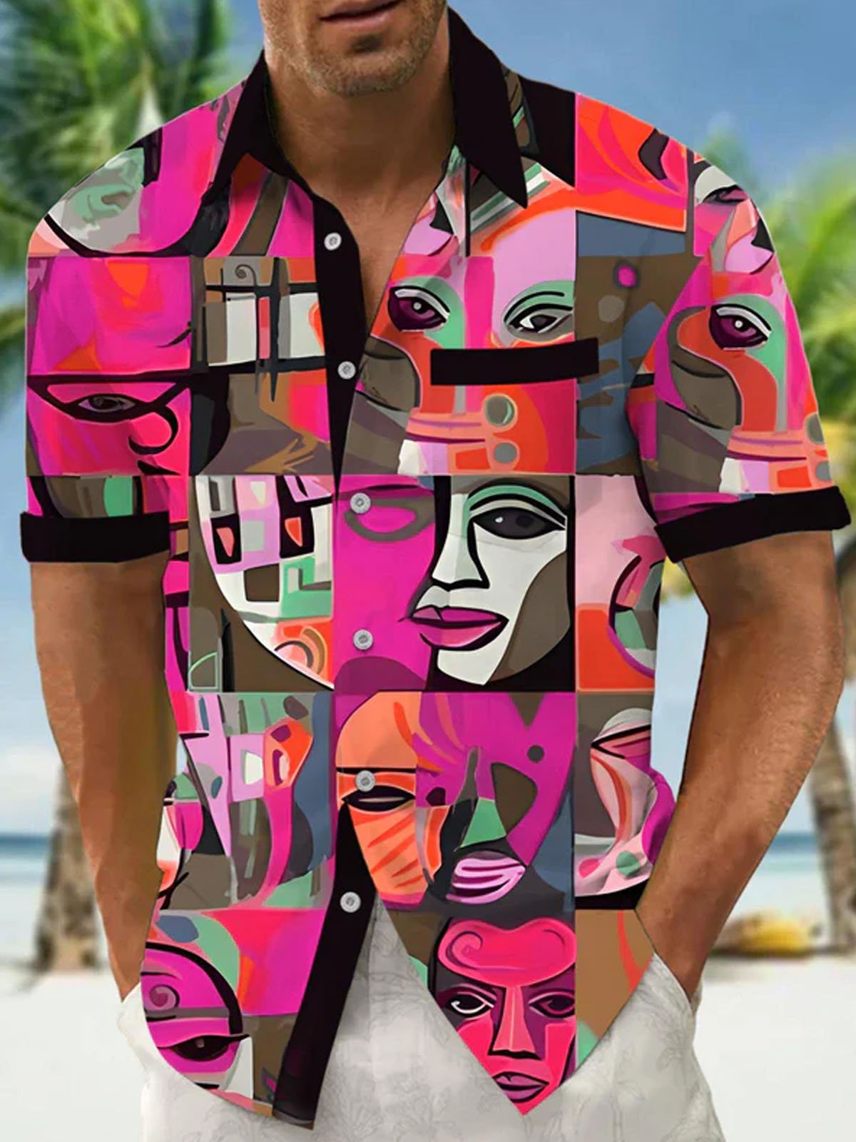 Royaura® Abstract Art Print Men's Button Pocket Short Sleeve Shirt Big & Tall