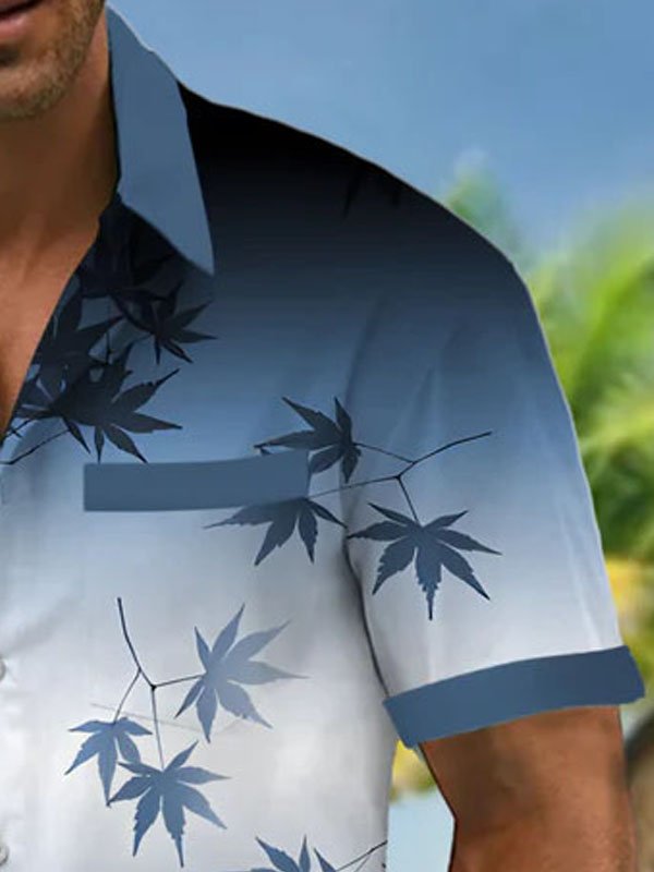 Royaura® Gradient Plant Coconut Tree Print Men's Button Pocket Short Sleeve Shirt Big & Tall