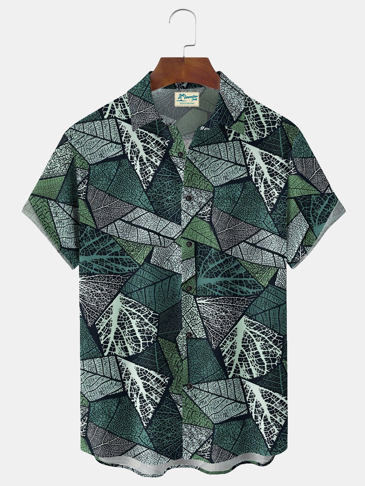 Royaura® Beach Vacation Men's Hawaiian Shirt Geometric Leaf Print Pocket Camping Shirt Big Tall