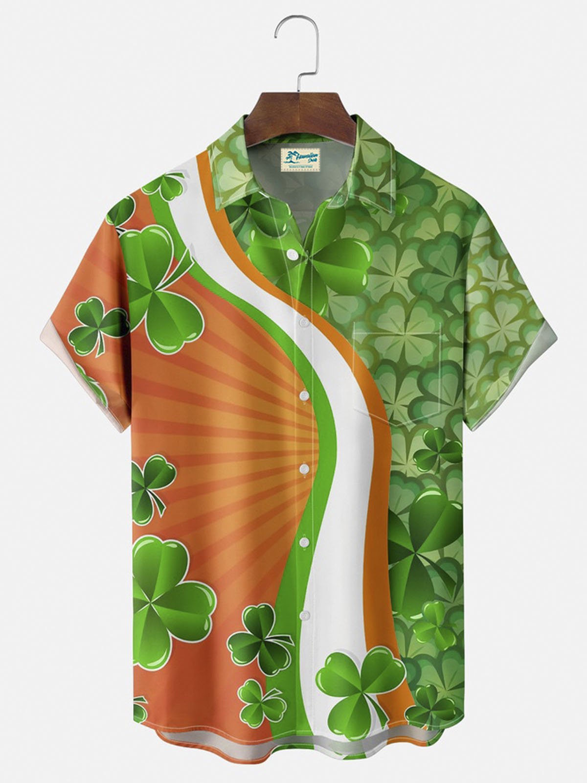 Royaura® St. Patrick's Shamrock Button Pocket Short Sleeve Shirt Big & Tall