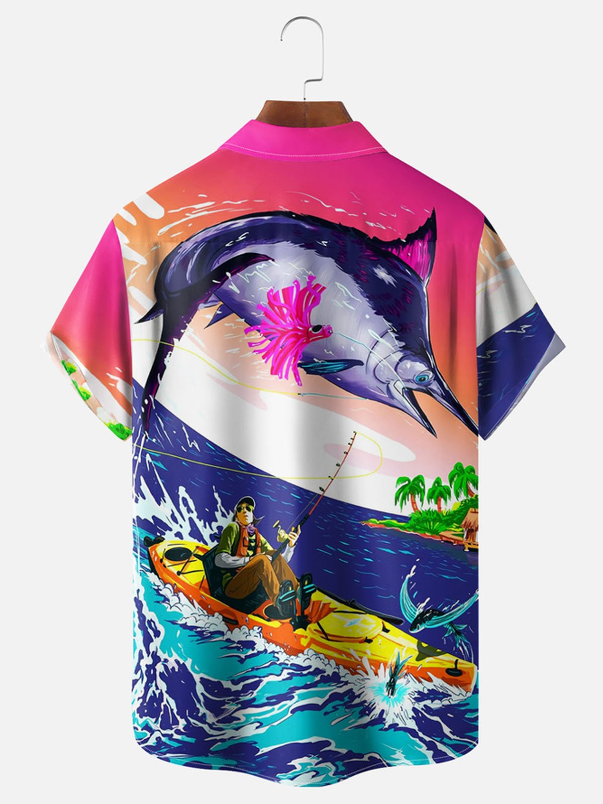 Royaura® Hawaiian Ocean Dolphin Button Pocket Short Sleeve Shirt Big & Tall