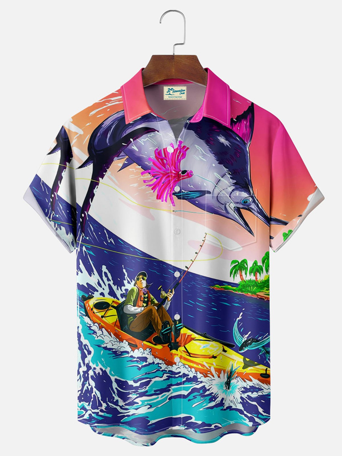 Royaura® Hawaiian Ocean Dolphin Button Pocket Short Sleeve Shirt Big & Tall