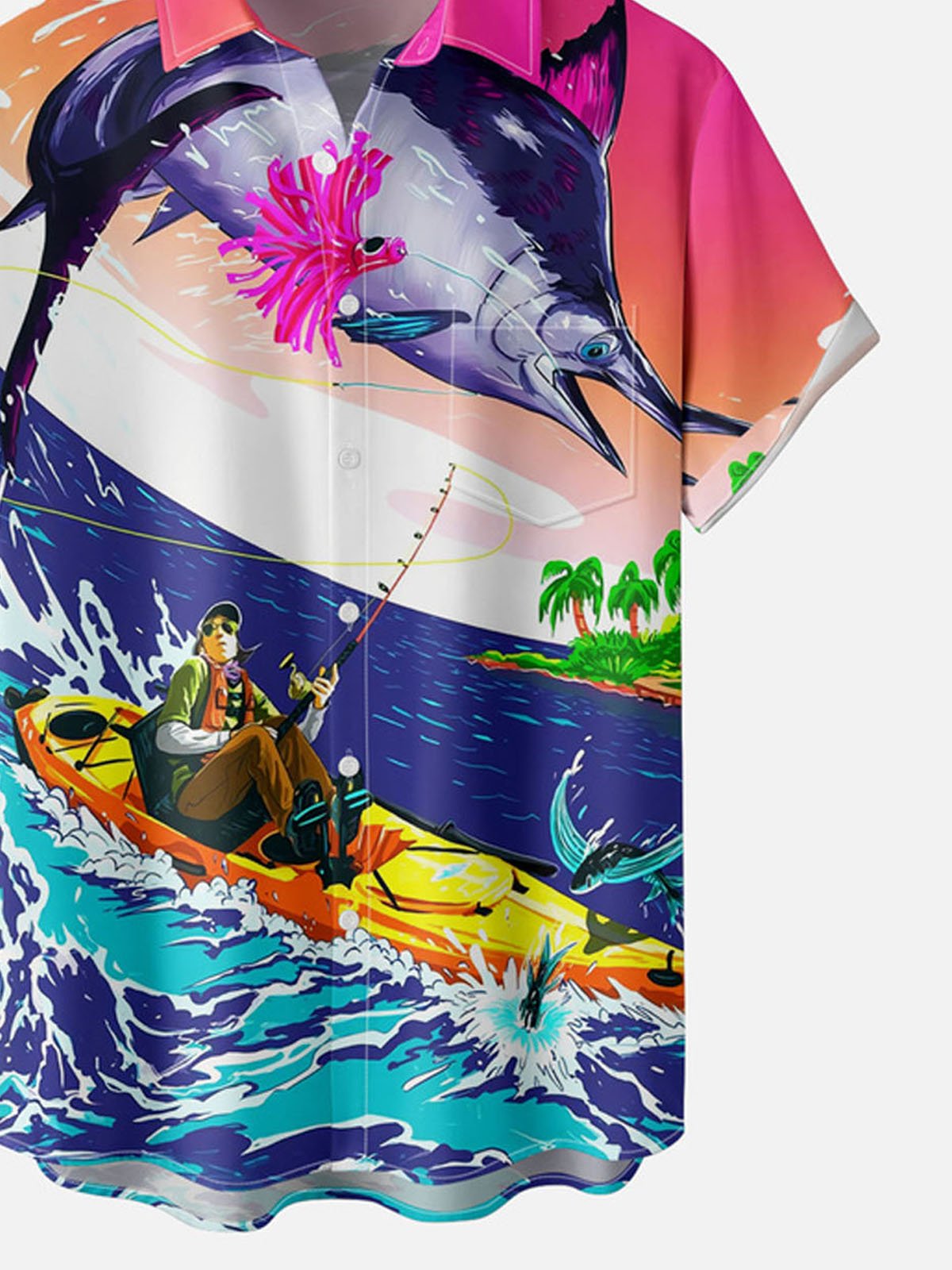 Royaura® Hawaiian Ocean Dolphin Button Pocket Short Sleeve Shirt Big & Tall