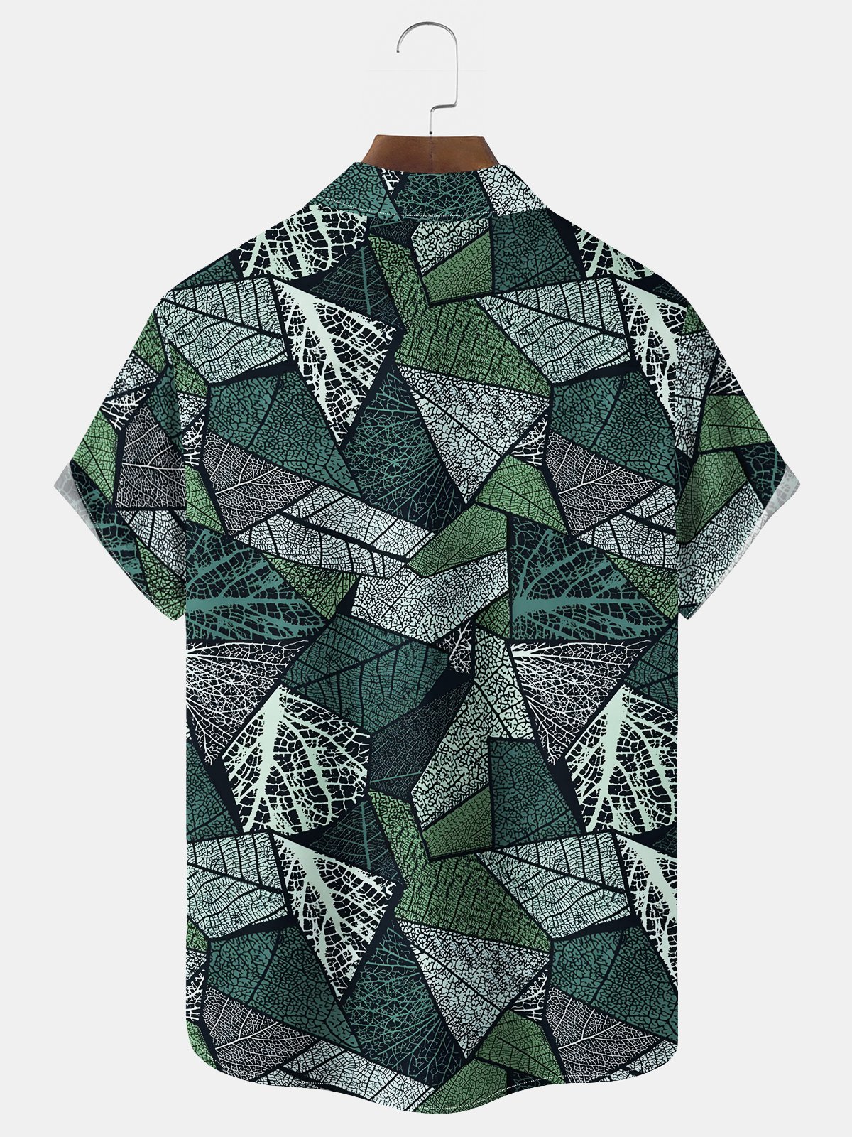 Royaura® Beach Vacation Men's Hawaiian Shirt Geometric Leaf Print Pocket Camping Shirt Big Tall