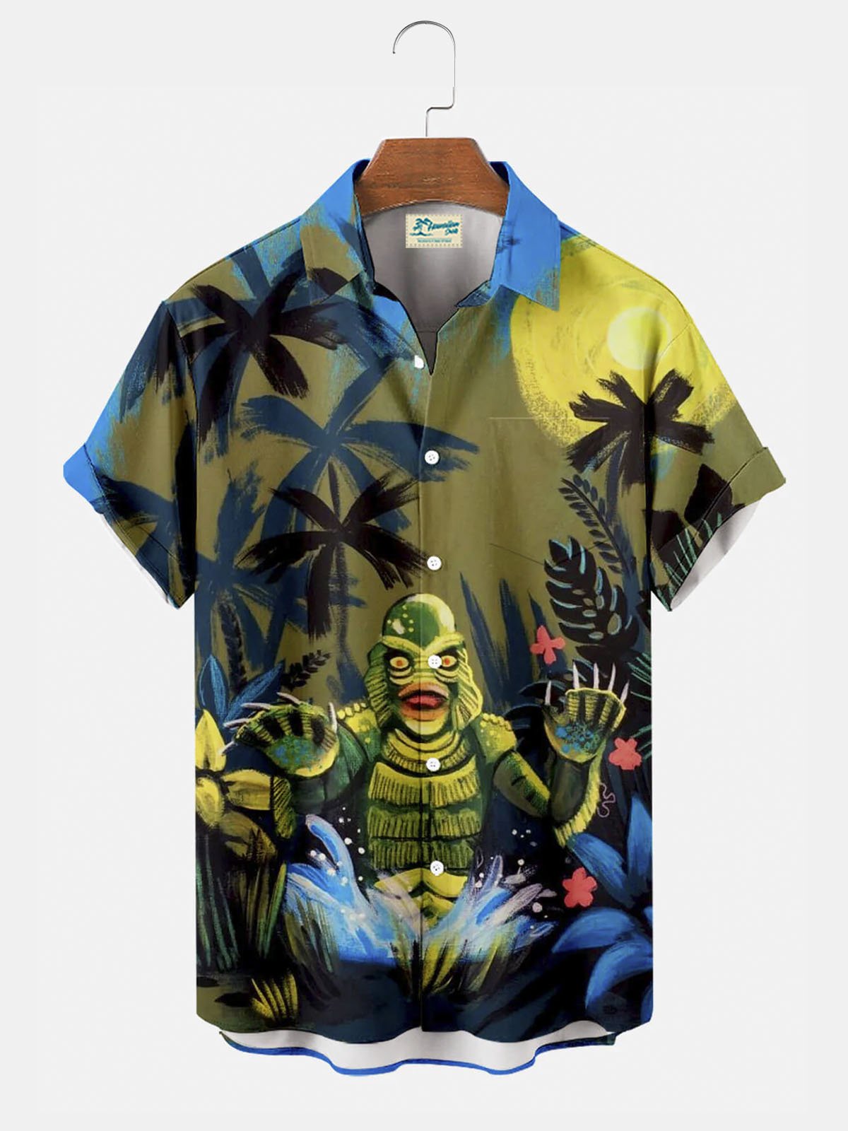 Royaura® Hawaiian Coconut Tree Alien Button Pocket Short Sleeve Shirt Big & Tall