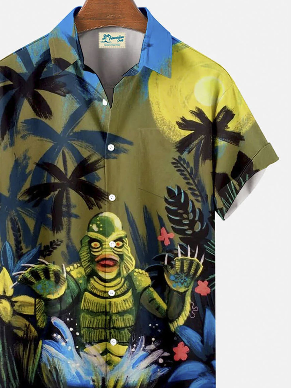 Royaura® Hawaiian Coconut Tree Alien Button Pocket Short Sleeve Shirt Big & Tall