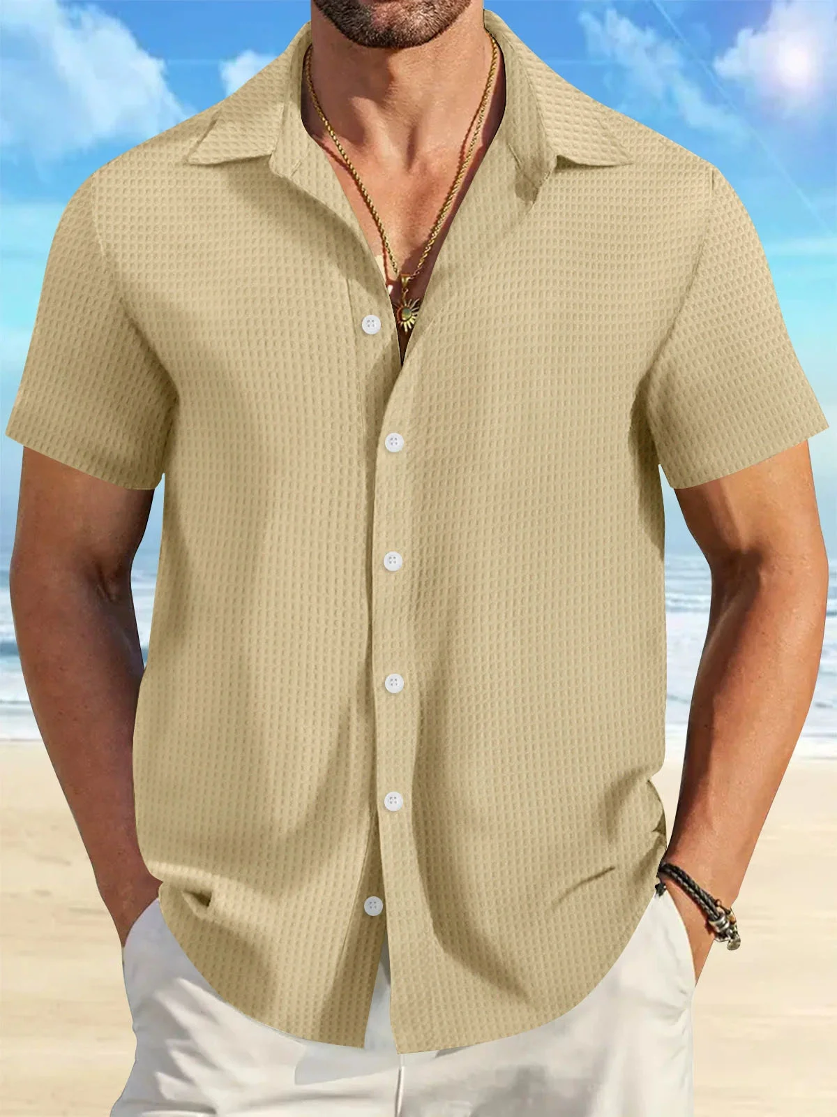 Royaura® Basic Waffle Men's Button-Down Short Sleeve Shirt Big & Tall