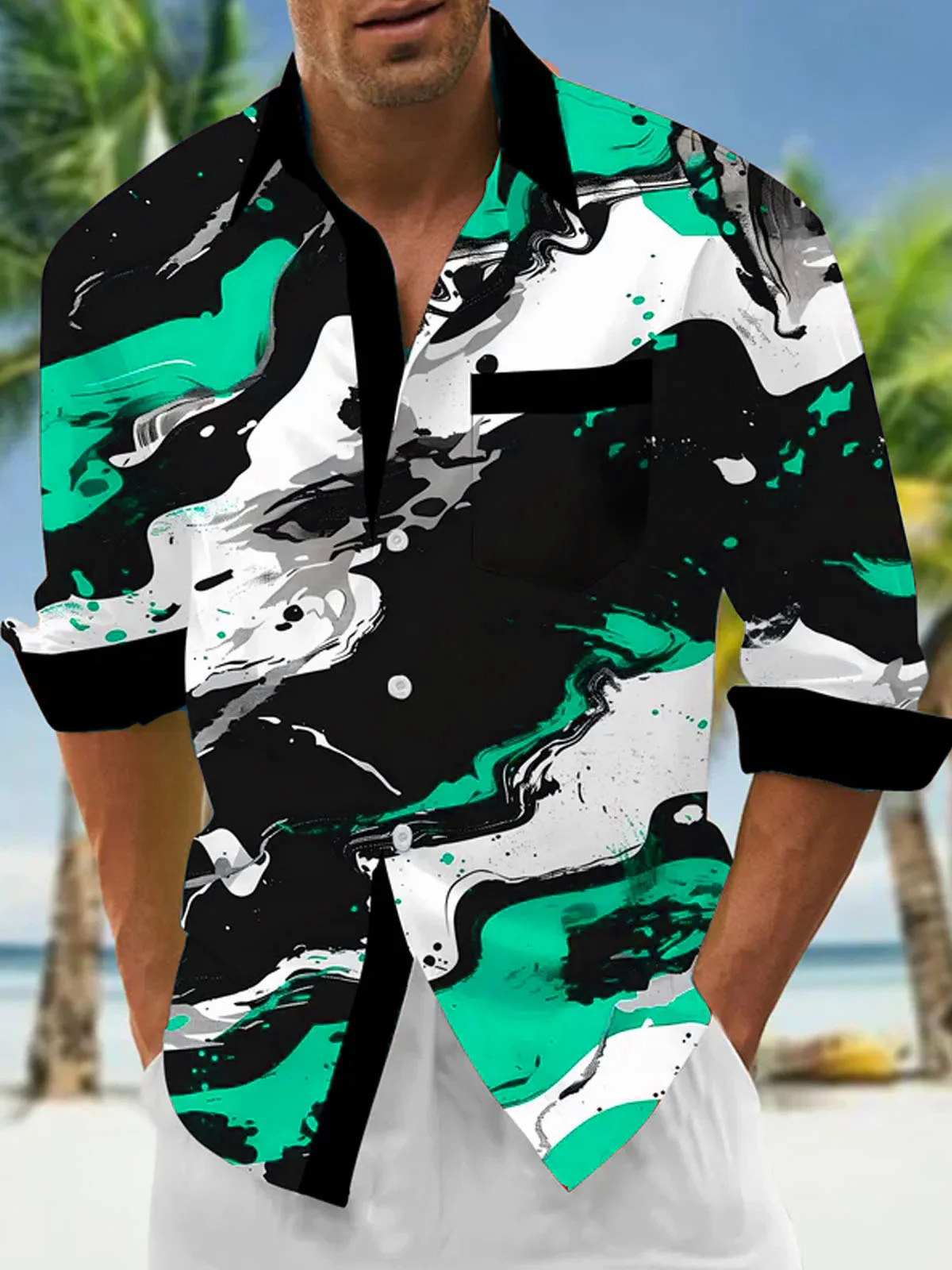 Royaura® Retro Gradient Art Abstract 3D Digital Printing Men's Button Pocket Short Sleeve Shirt Big & Tall