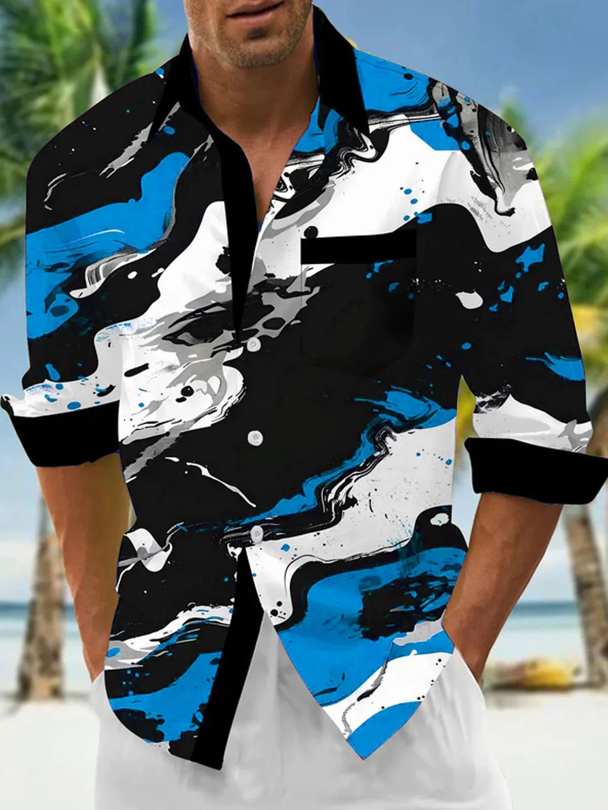 Royaura® Retro Gradient Art Abstract 3D Digital Printing Men's Button Pocket Short Sleeve Shirt Big & Tall