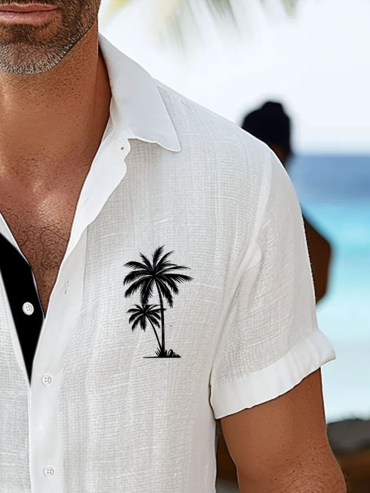 Royaura® Basic Coconut Tree Print Men's Button-Down Short Sleeve Shirt Big & Tall