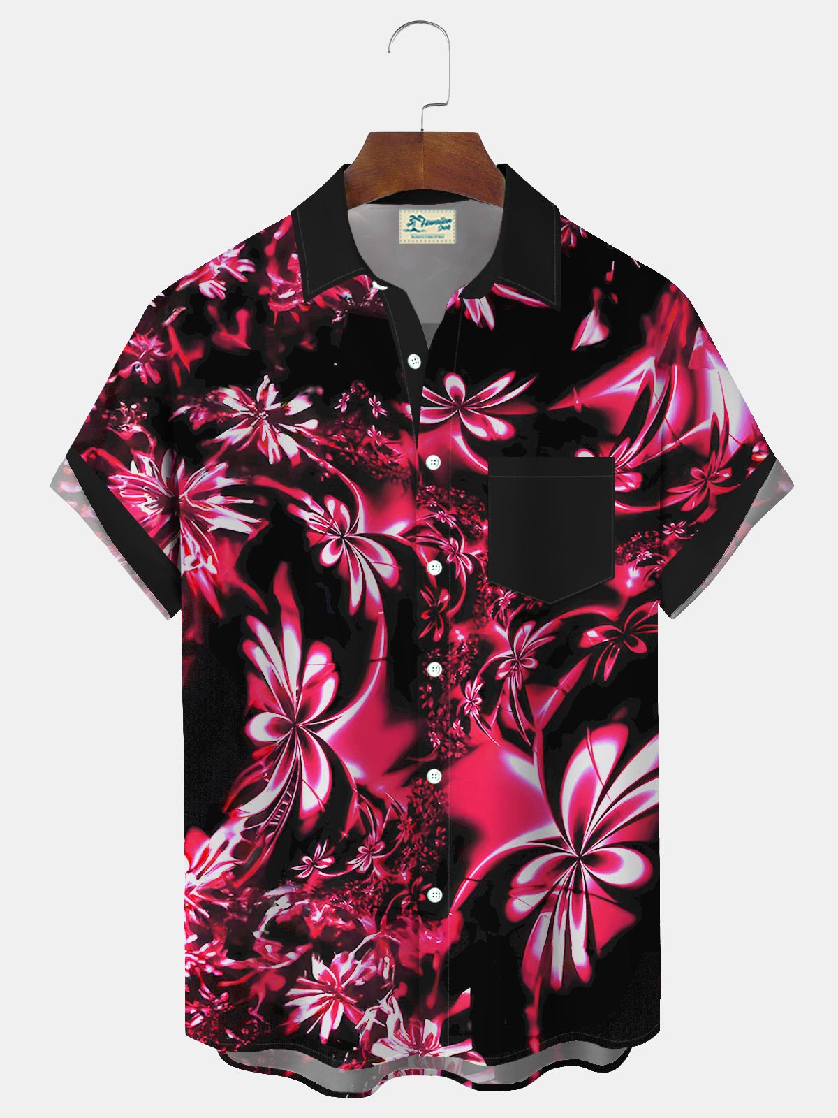 Royaura® Hawaiian Floral 3D Print Men's Button Pocket Short Sleeve Shirt