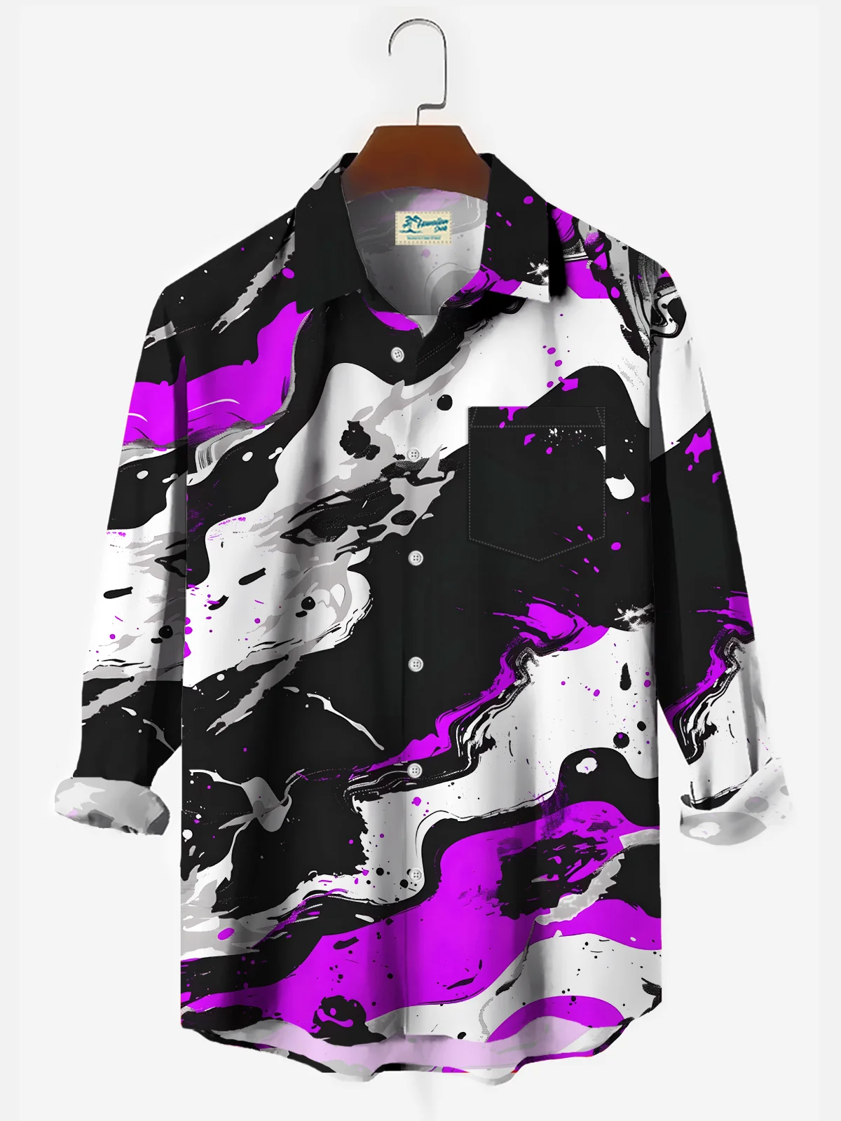 Royaura® Retro Gradient Art Abstract 3D Digital Printing Men's Button Pocket Short Sleeve Shirt Big & Tall