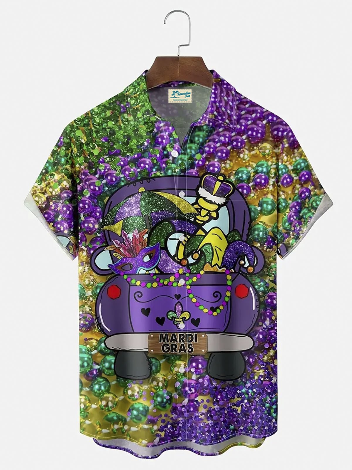 Royaura® Mardi Gras Pearl Parade Button Pocket Short Sleeve Shirt Big & Tall